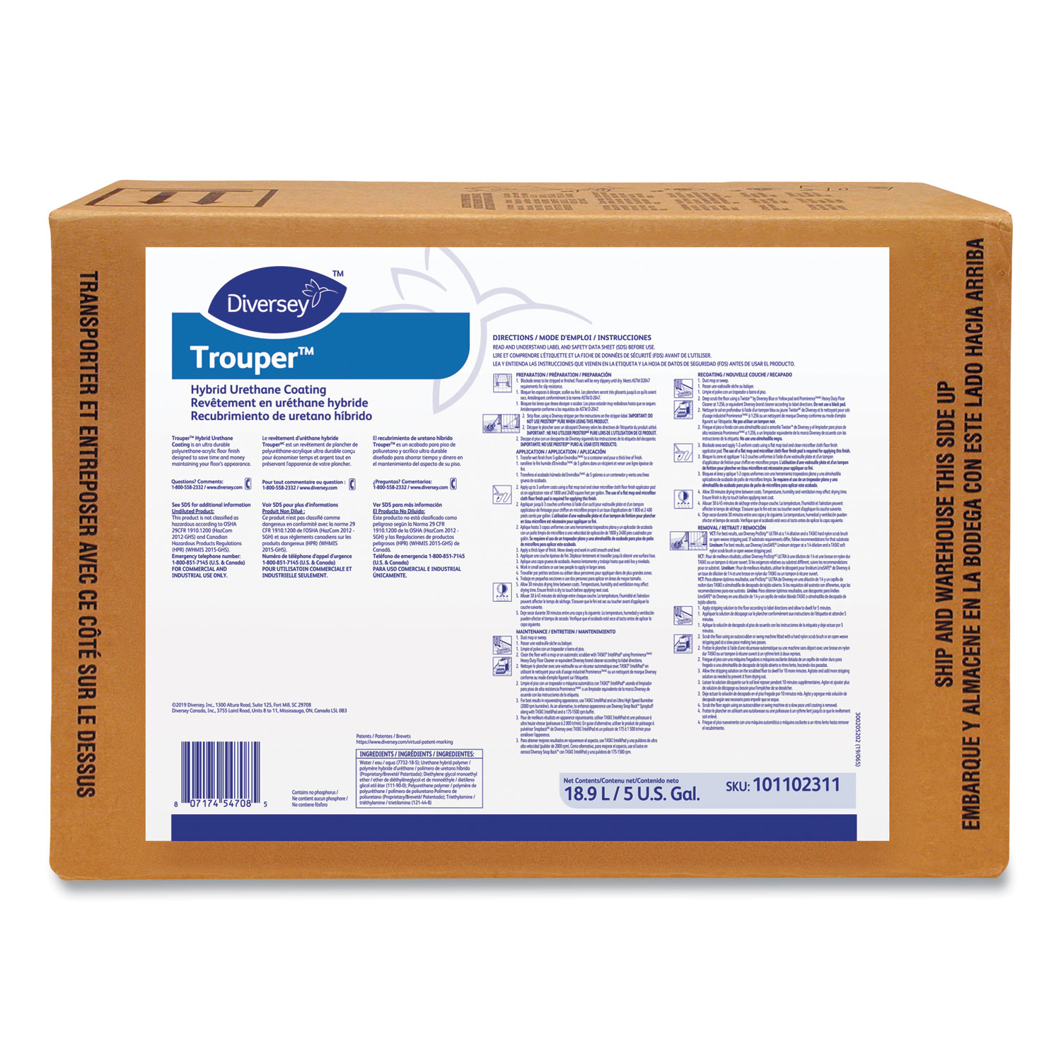 Trouper Hybrid Urethane Coating Floor Finish, 5 gal Bag-in-a-Box