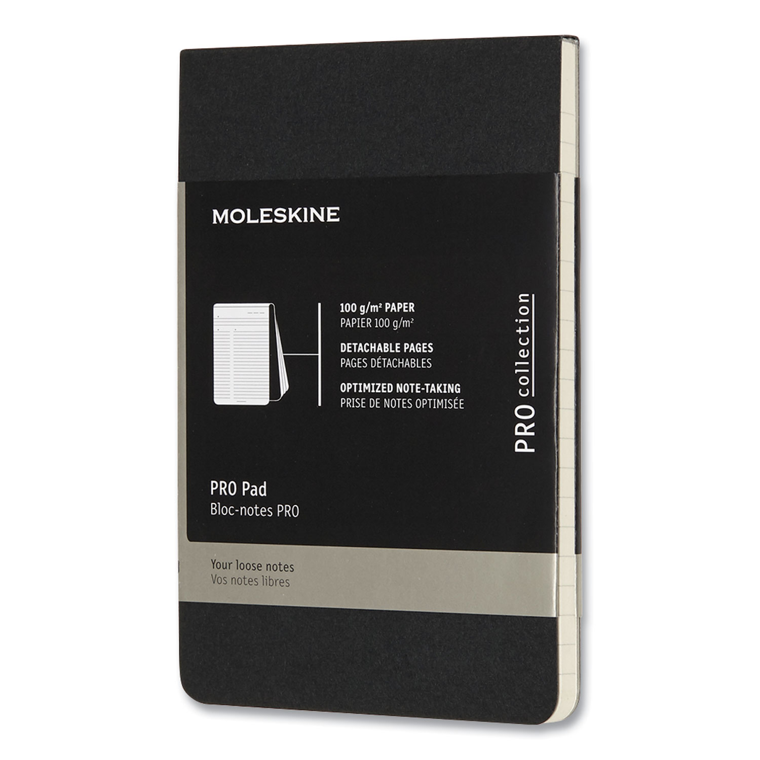 Moleskine® PRO Pad, Narrow Ruled, Black Cover, 3.5 x 5.5, 96 Pages