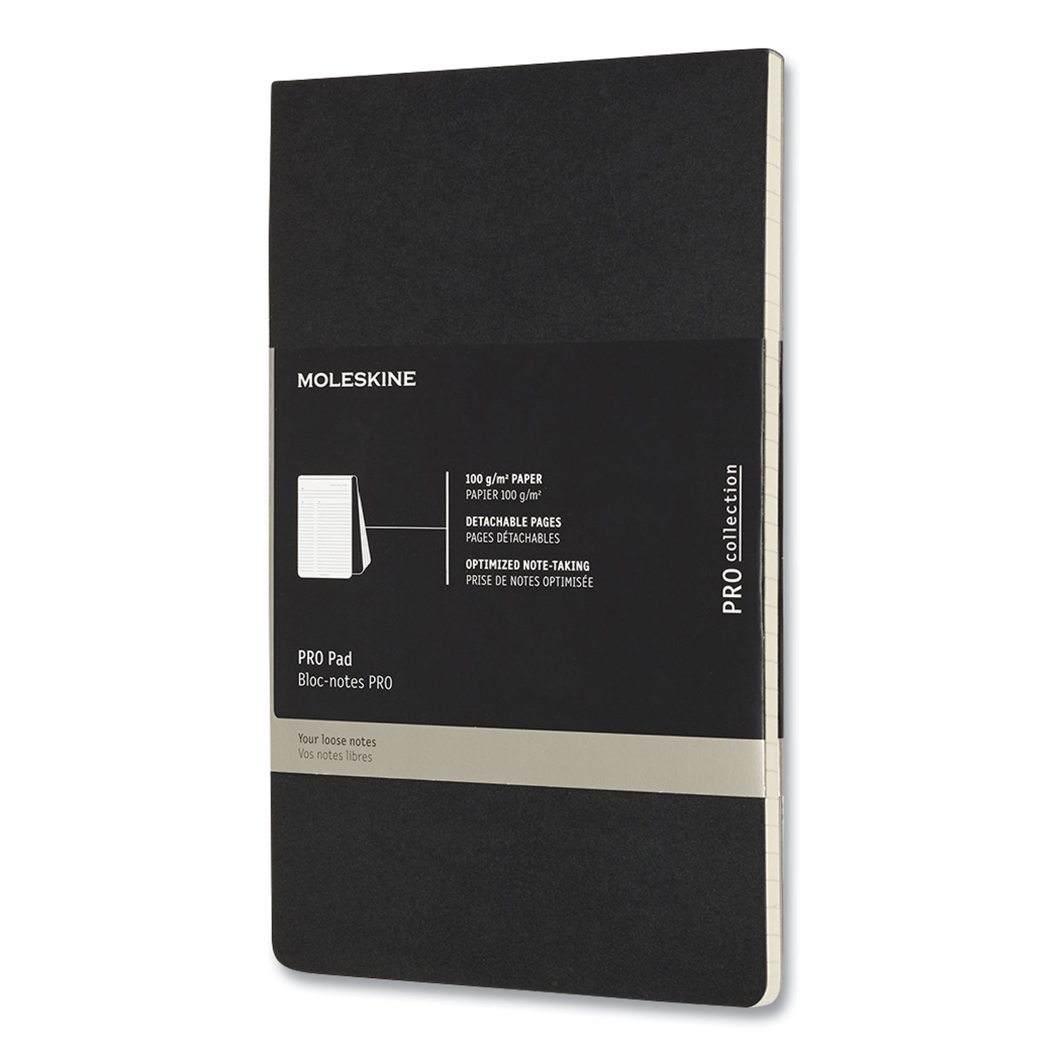 Moleskine® PRO Pad, Narrow Ruled, Black Cover, 5 x 8.25, 96 Pages