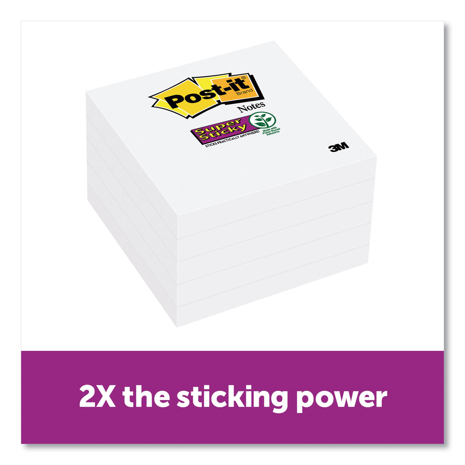  Post-it Notes Super Sticky 654-5SSW Notes, 3 x 3, White, 90 Sheets/Pad, 8 Pads/Pack (MMM258343) 