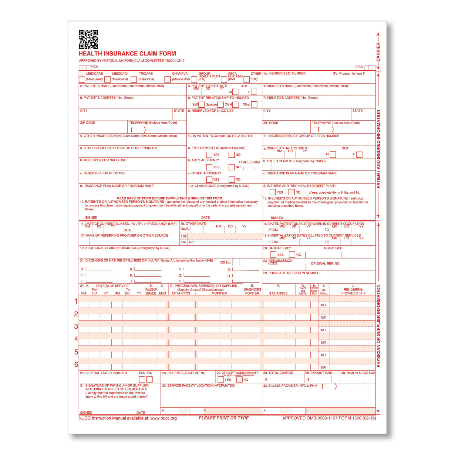 ComplyRight® CMS-1500 Health Insurance Claim Forms, One-Part, 8.5 x 11, 250 Forms