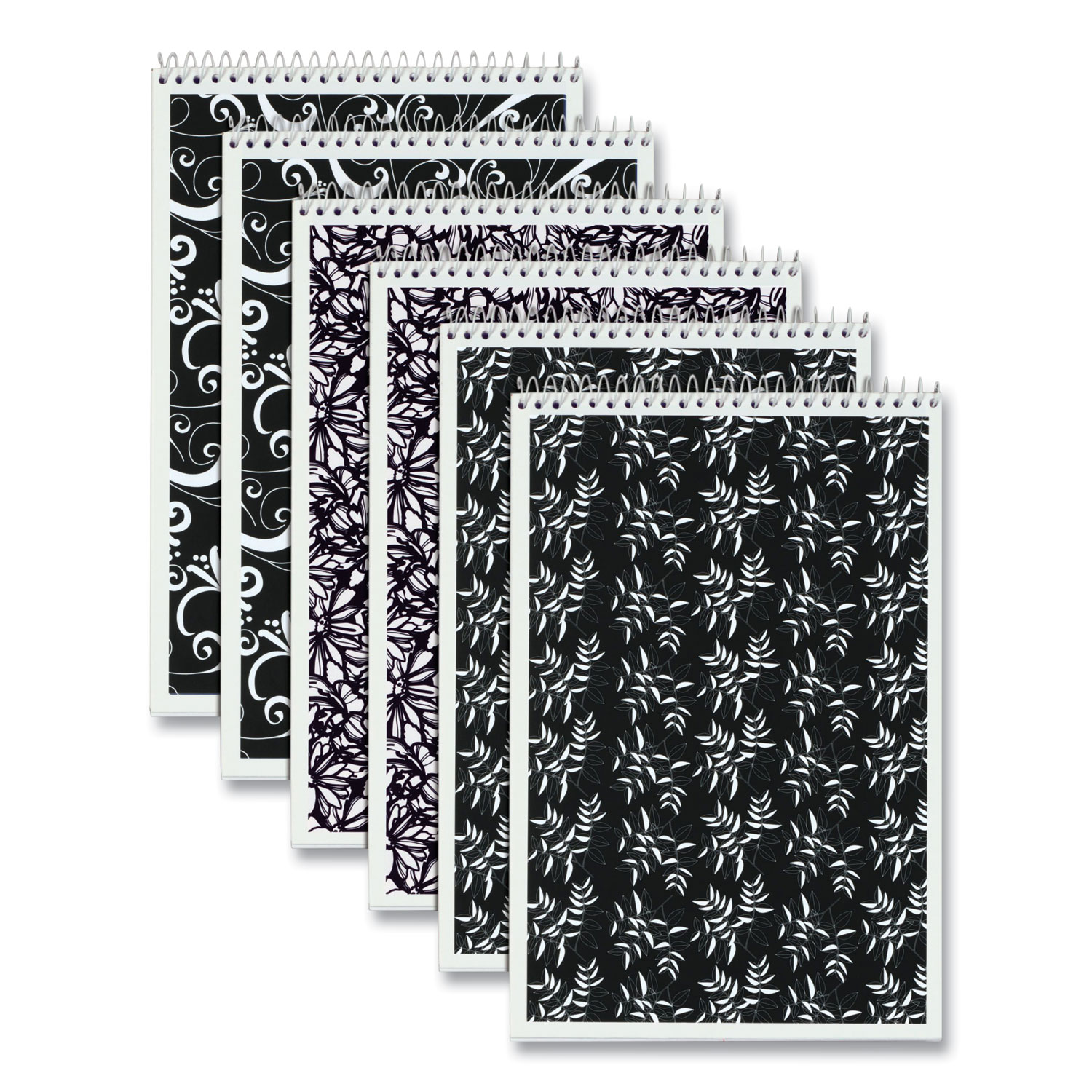  TOPS 80230 Fashion Steno Book, Gregg Rule, Assorted Black/White Patterned Covers, 6 x 9, 80 White Sheets, 6/Pack (TOP355712) 