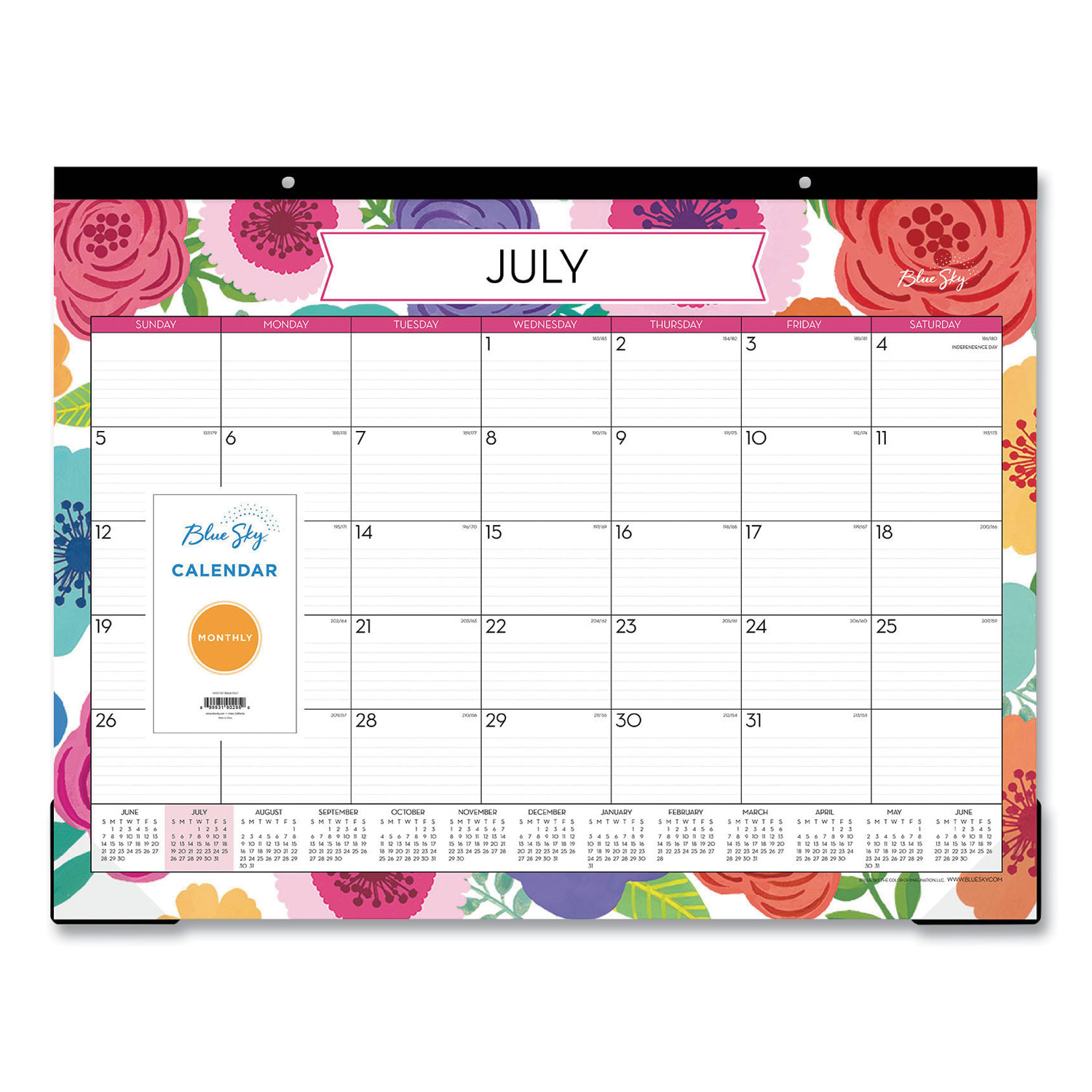 Mahalo Academic Desk Pad, Floral Artwork, 22 x 17, Black Binding, Clear Corners, 12-Month (July to June): 2024 to 2025