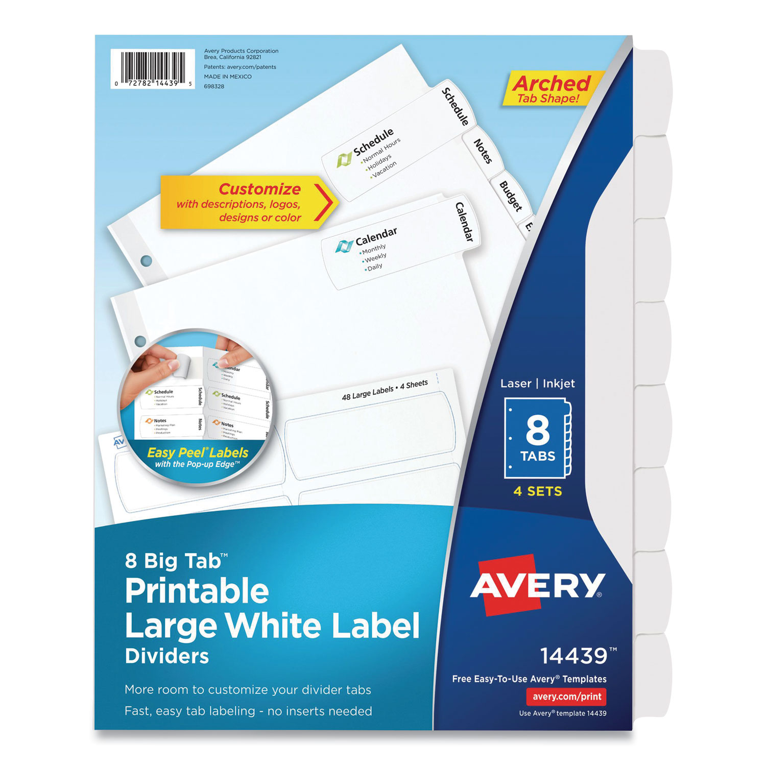 Big Tab Printable Large White Label Tab Dividers, 8-Tab, 11 x 8.5 ...