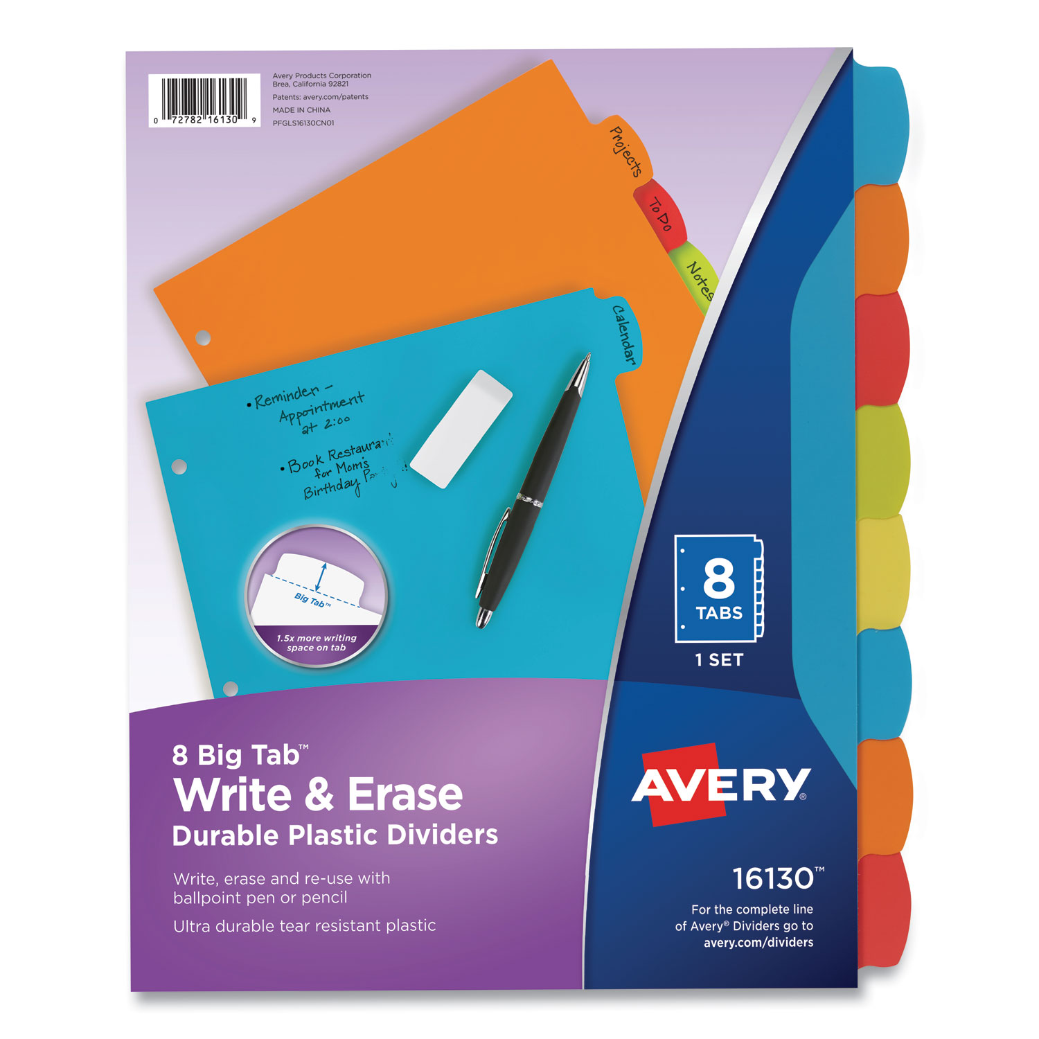 Avery® Big Tab Write & Erase Durable Plastic Dividers, 8-Tab, Letter, Assorted, 1 Set
