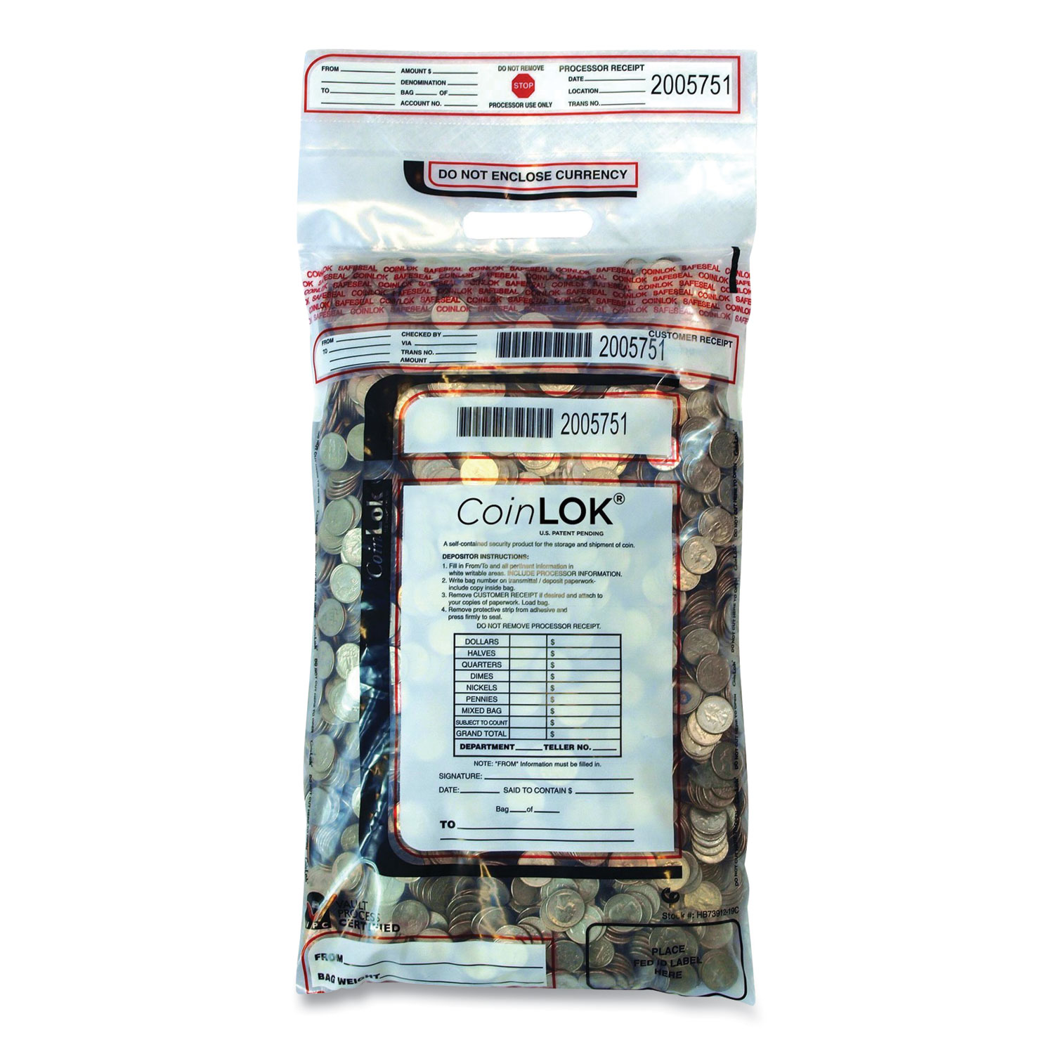  Control Papers 585100 CoinLOK Tamper-Evident Deposit Bags, 12 x 25, Clear, 50/Pack (CNK502566) 