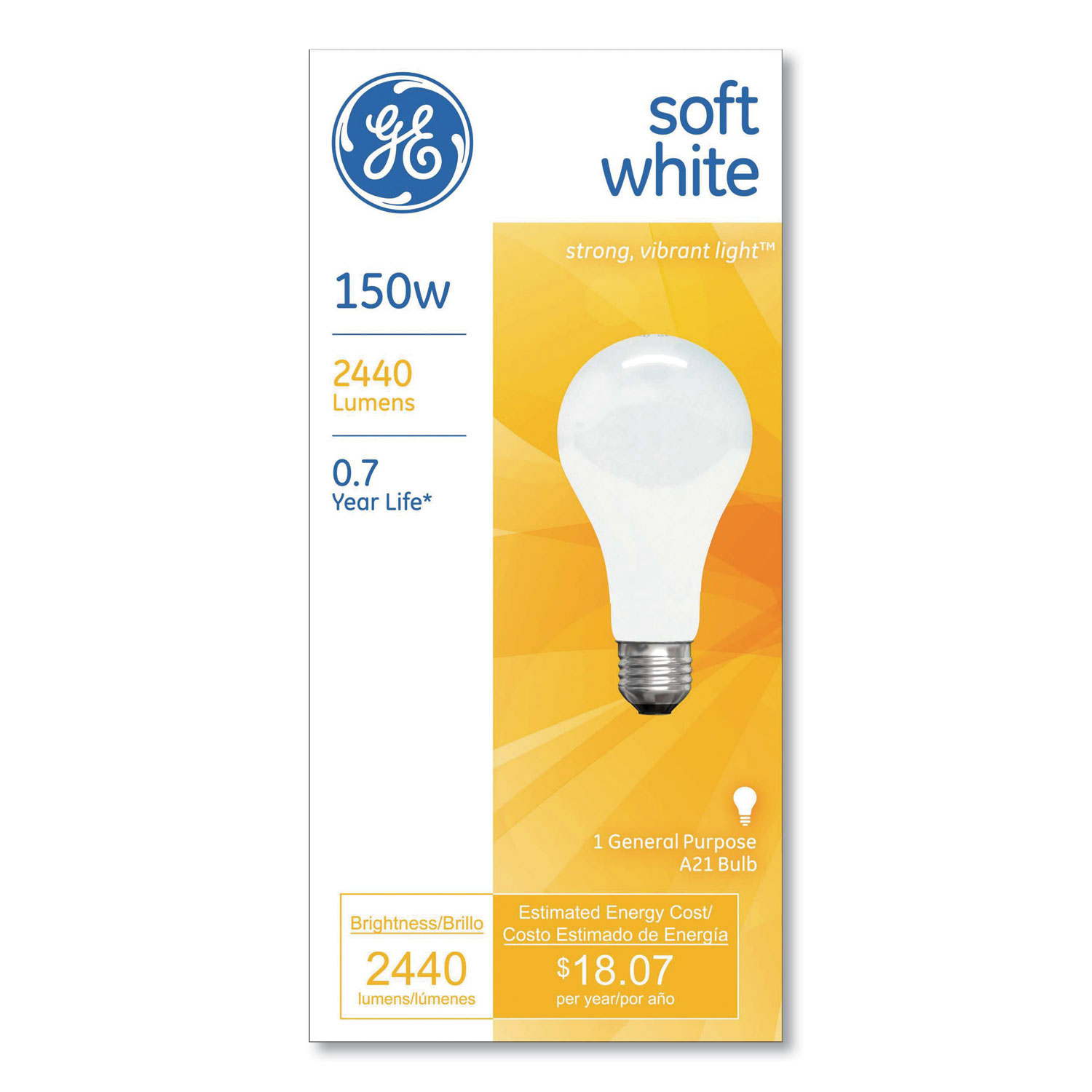  GE 10429 General Purpose A21 Incandescent SW Light Bulb, 150 W, Soft White (GEL450765) 