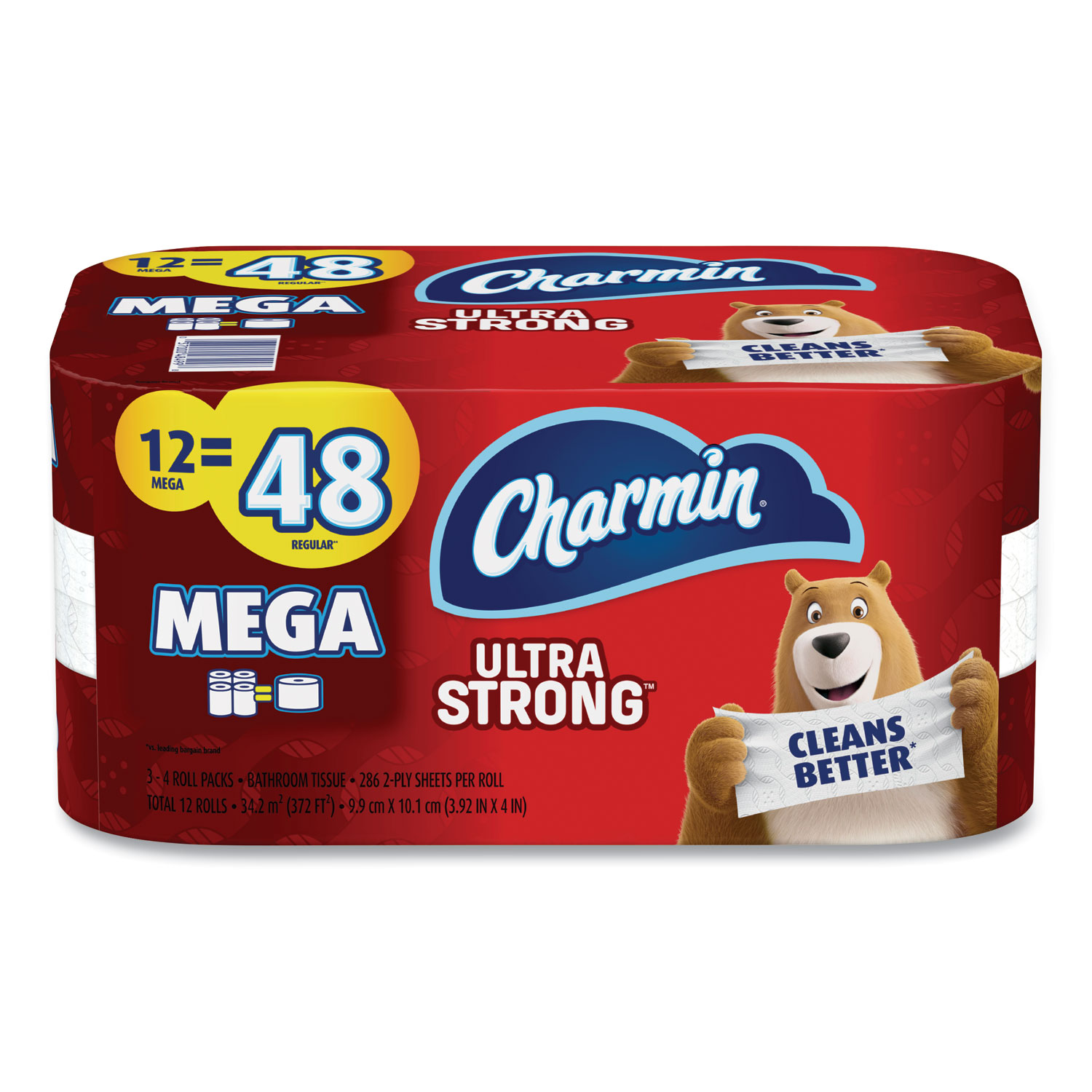  Charmin 51841 Ultra Strong Bathroom Tissue, Septic Safe, 2-Ply, 4 x 3.92, White, 286 Sheet/Roll, 12/Pack (PGC51841) 