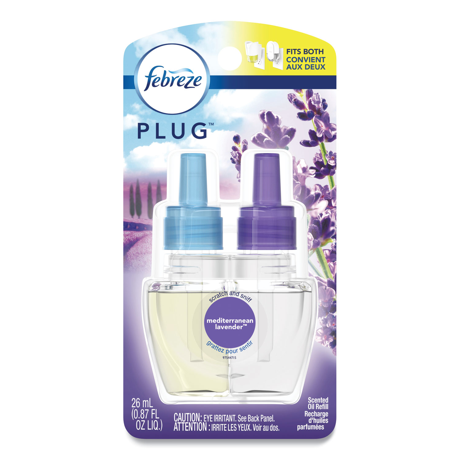  Febreze 74909 PLUG Air Freshener Refills, Mediterranean Lavender, 0.87 oz Refill, 2/Pack (PGC24323929) 