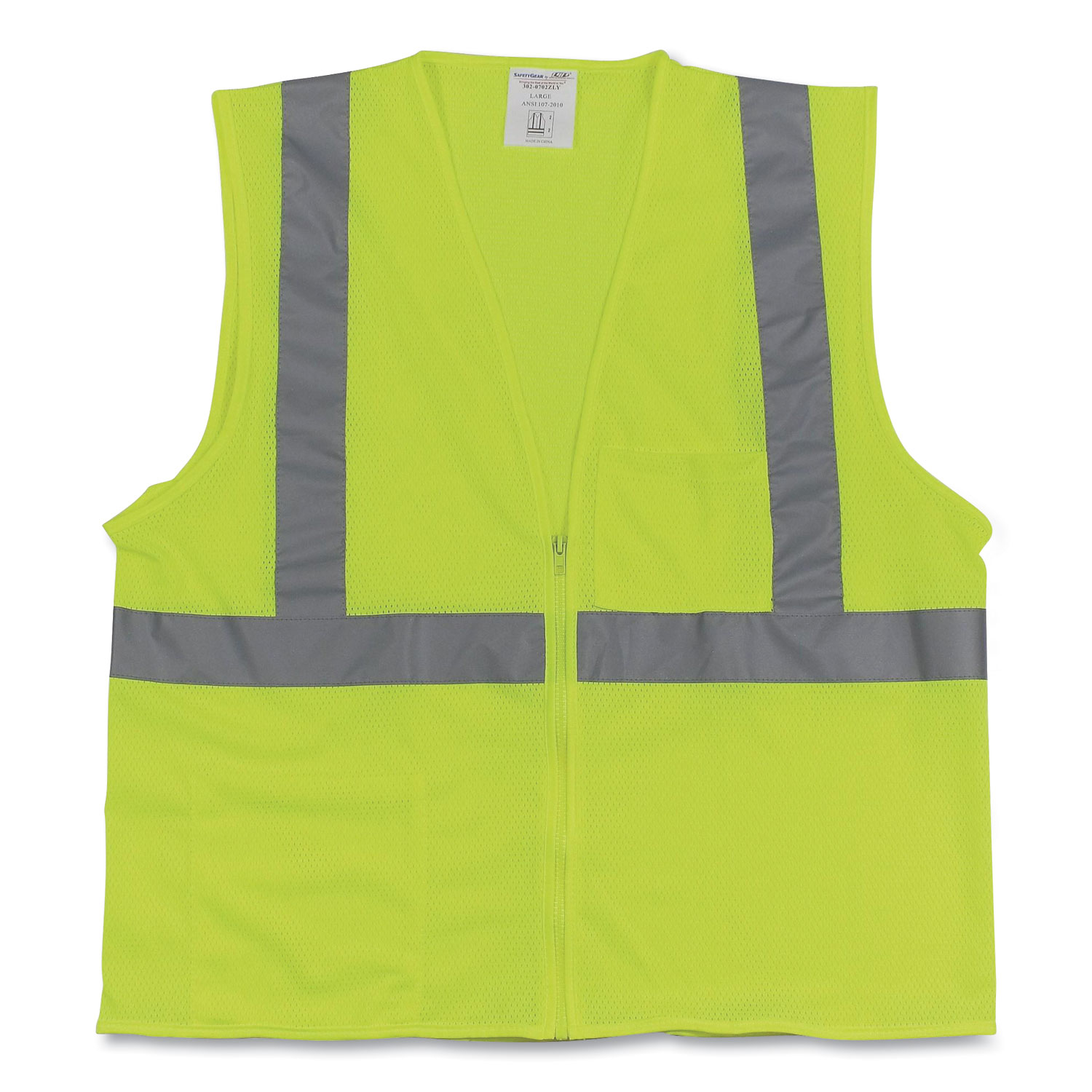 PIP Two-Pocket Zipper Safety Vest, Hi-Viz Lime Yellow, X-Large
