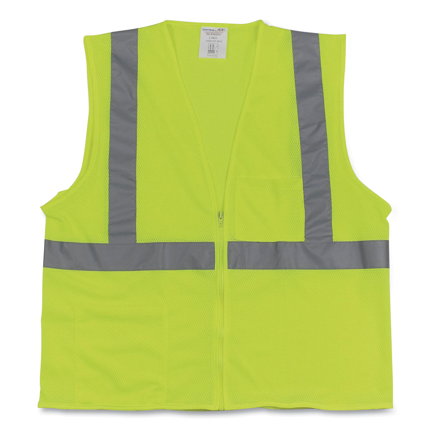 PIP Two-Pocket Zipper Safety Vest, Hi-Viz Lime Yellow, Large