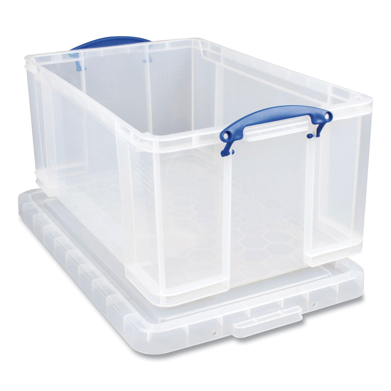 Really Useful Box® Snap-Lid Storage Bin, 16.9 gal, 17.31 x 28 x 12.25, Clear/Blue