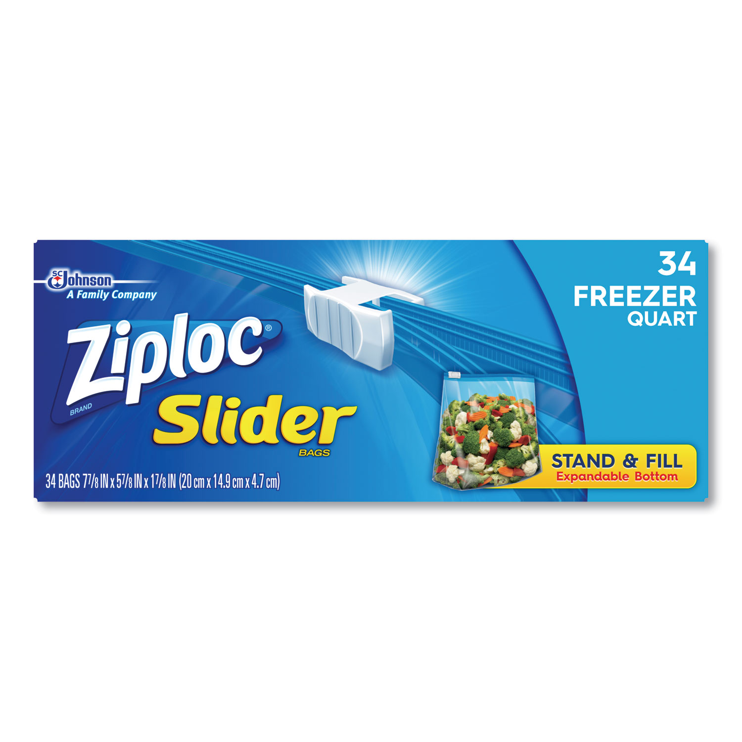  Ziploc 316486 Slider Freezer Bags, 1 qt, 1.75 mil, 5.88 x 1.88 x 7.88, Clear, 34/Box (SJN24401541) 