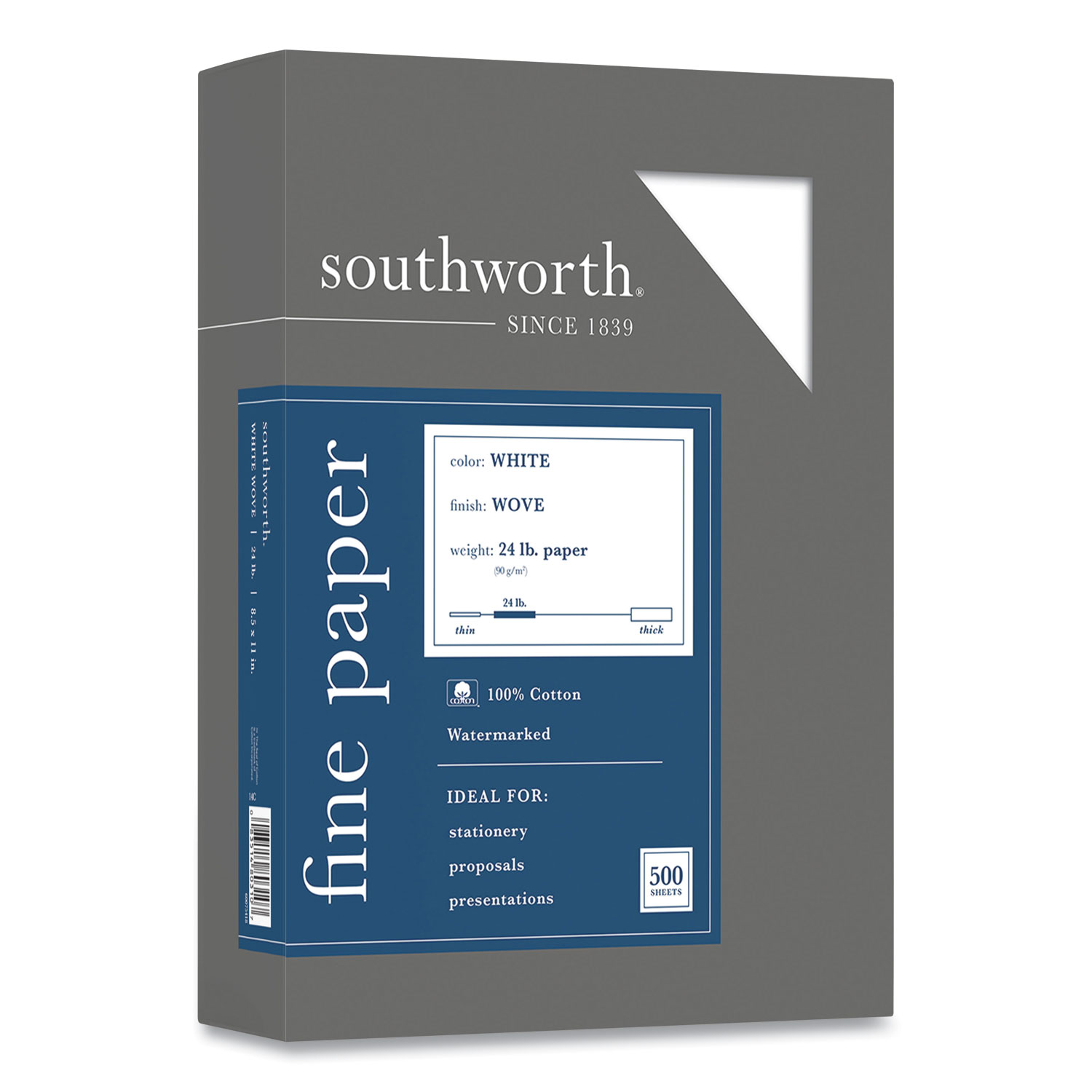 Southworth® 100% Cotton Business Paper, 95 Bright, 24lb, 8.5 x 11, White, 500/Box