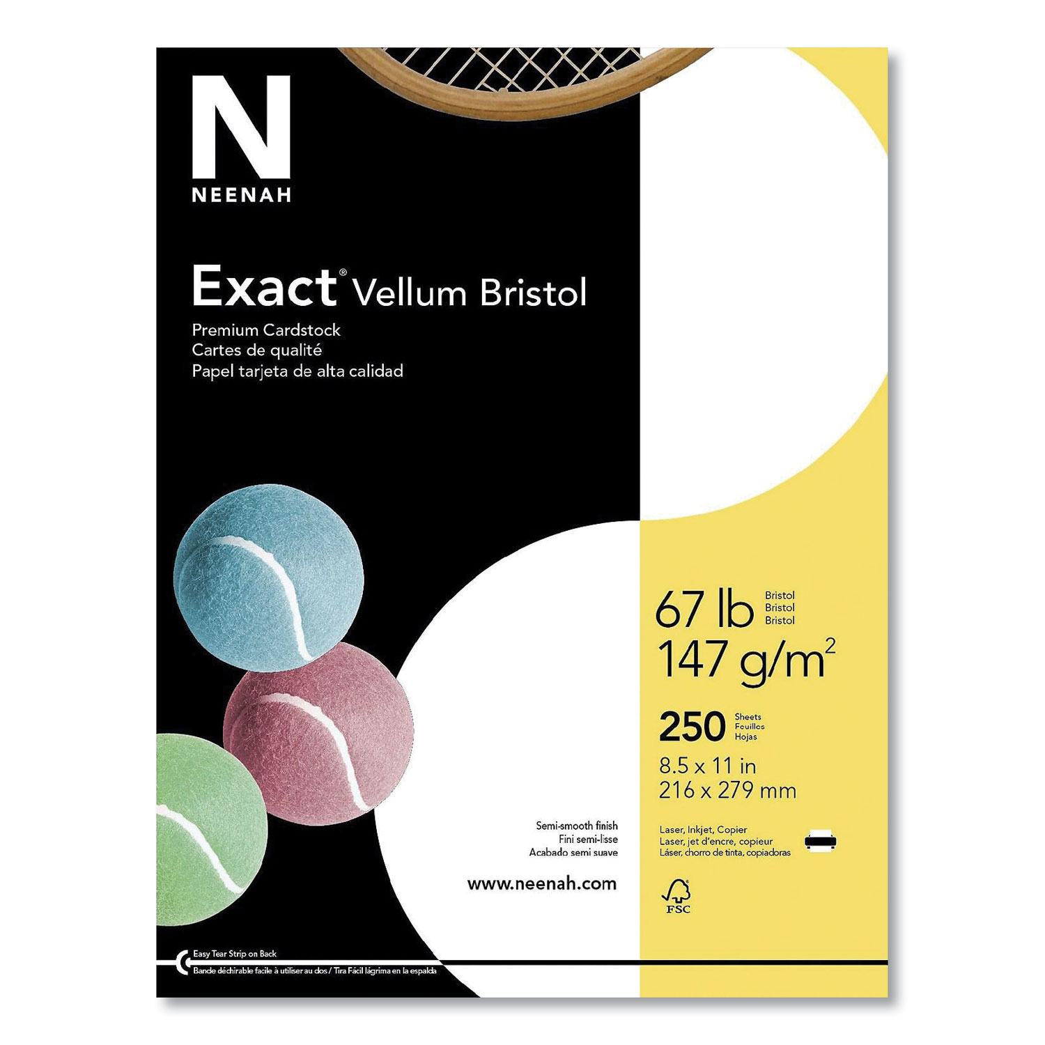  Neenah Paper 80218 / 81318 Exact Vellum Bristol Cover Stock, 94 Bright, 67lb, 8.5 x 11, White, 250/Pack (WAU457781) 