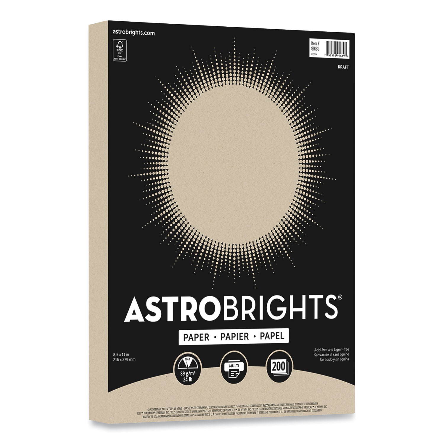  Astrobrights 91669 Color Paper, 24 lb, 8.5 x 11, Kraft, 200/Pack (WAU24399670) 