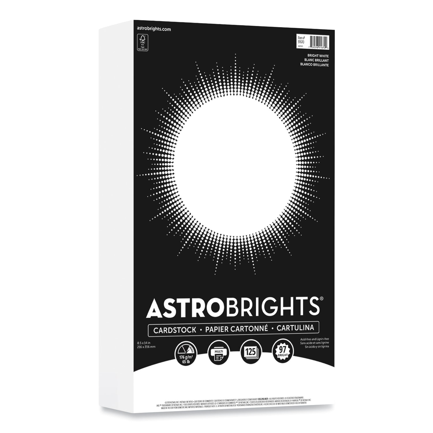  Astrobrights 91670 Color Cardstock, 65 lb, 8.5 x 14, Bright White, 125/Pack (WAU24399671) 