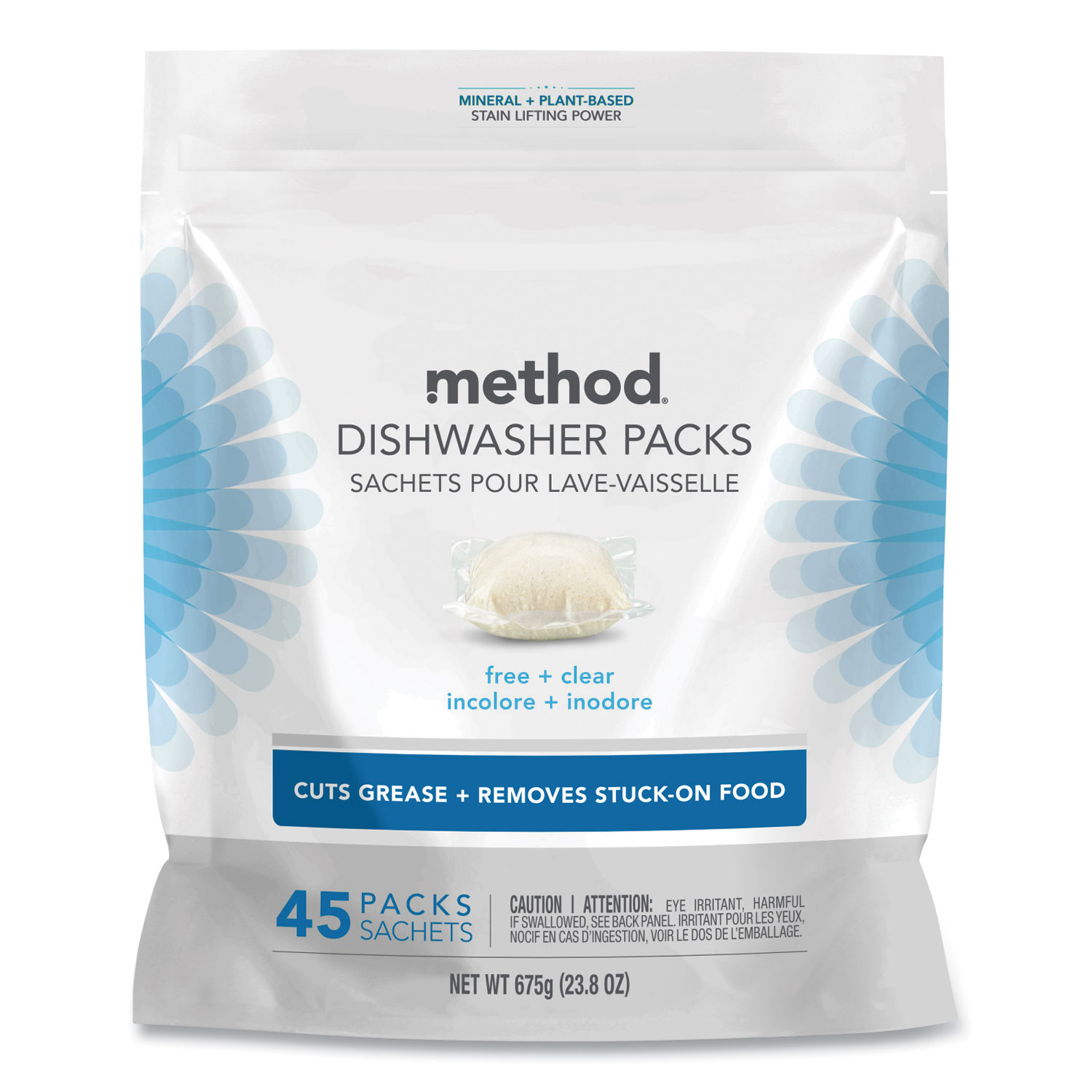  Method MTH01760 Power Dish Detergent Tabs, Fragrance-Free, 45/Pack, 6 Packs/Carton (MTH01760CT) 
