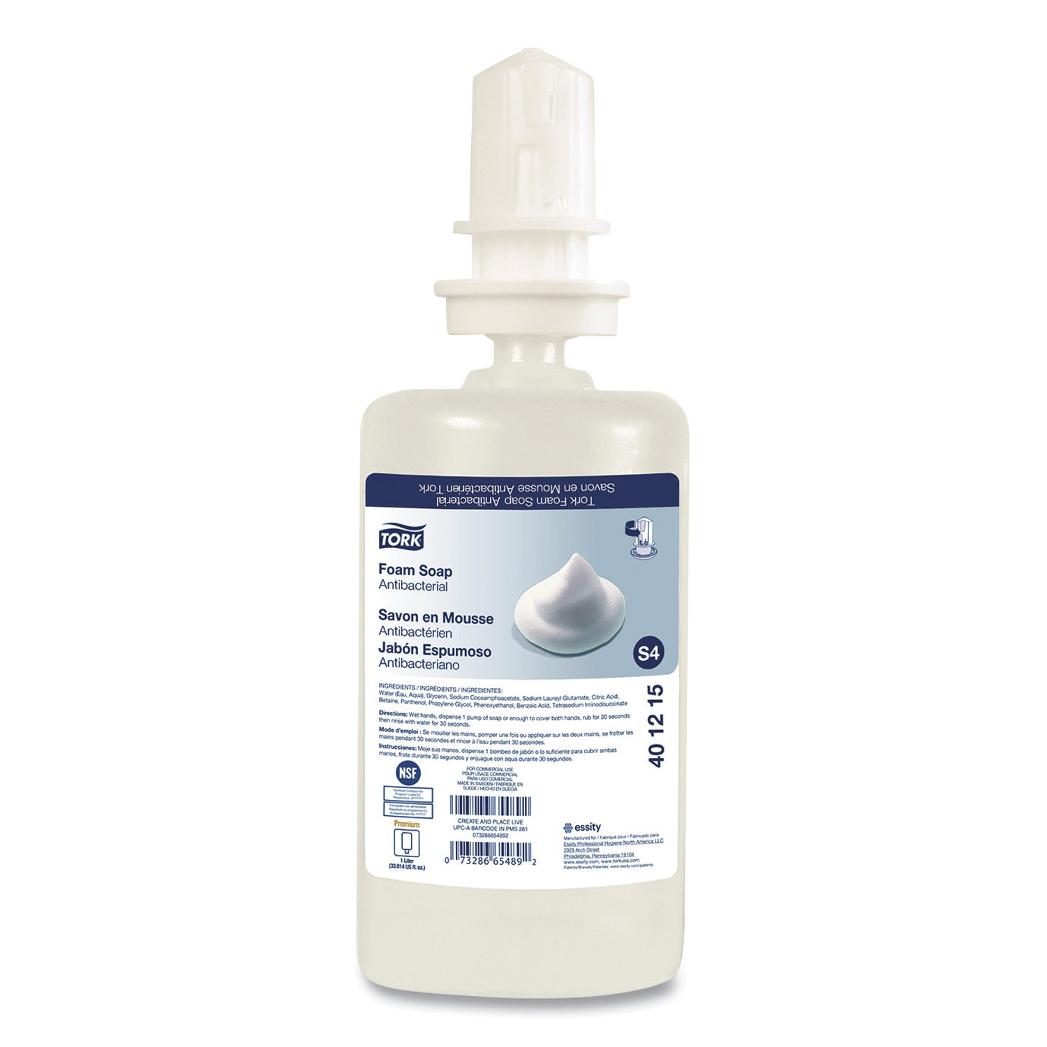  Tork 401215 Premium Antibacterial Foam Soap, Unscented, 1 L, 6/Carton (TRK401215) 