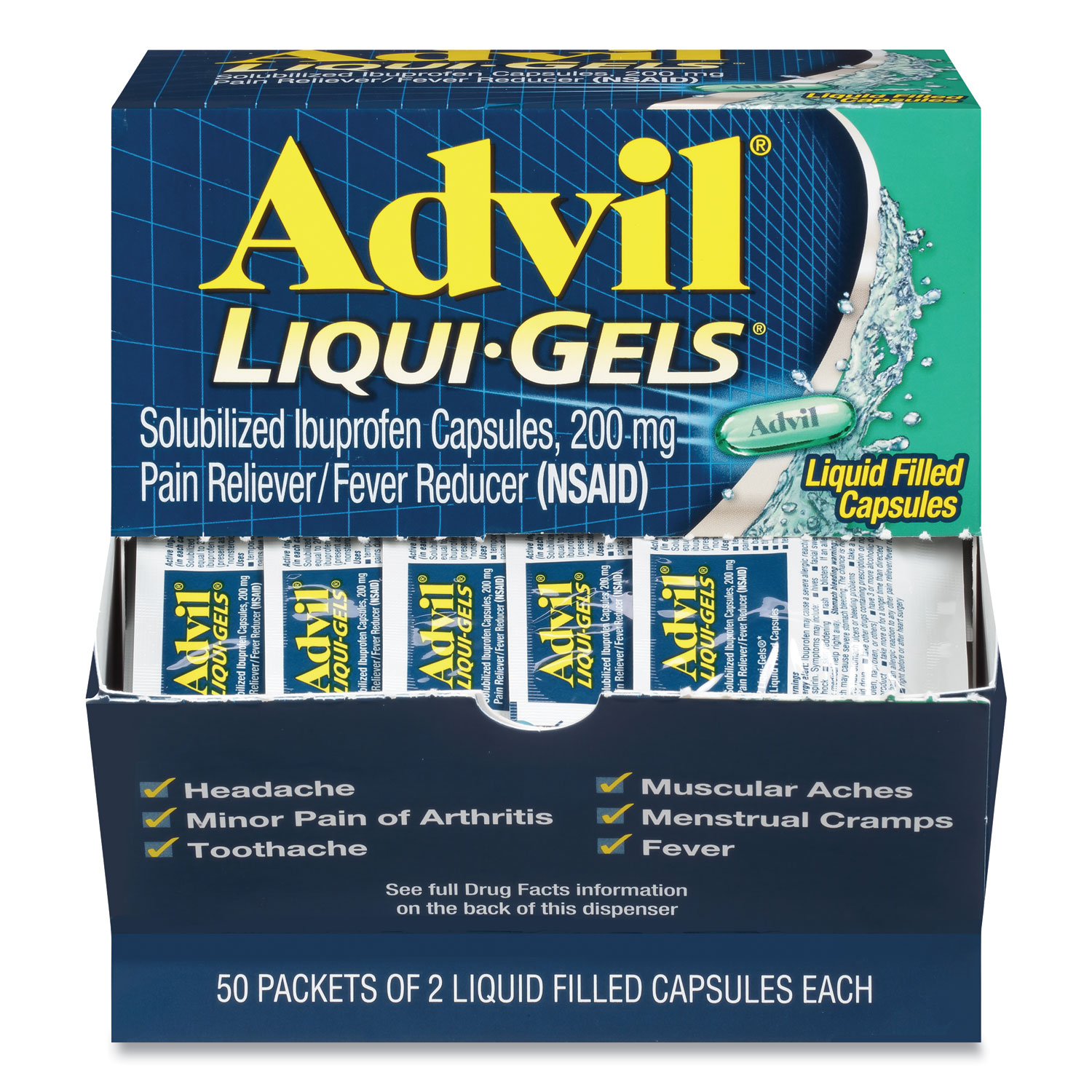  Advil BXAVLQG50BX Liqui-Gels, Two-Pack, 50 Packs/Box (PFYBXAVLQG50BX) 