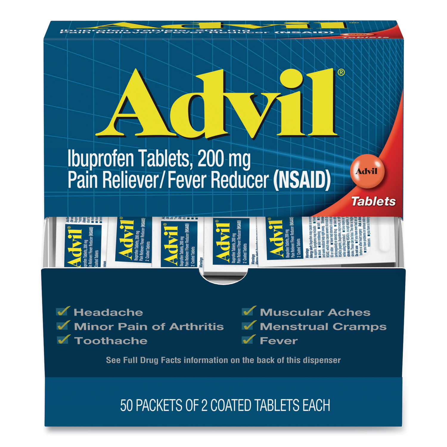  Advil 15489 Ibuprofen Tablets, Two-Packs, 50 Packs/Box (PFI015489) 