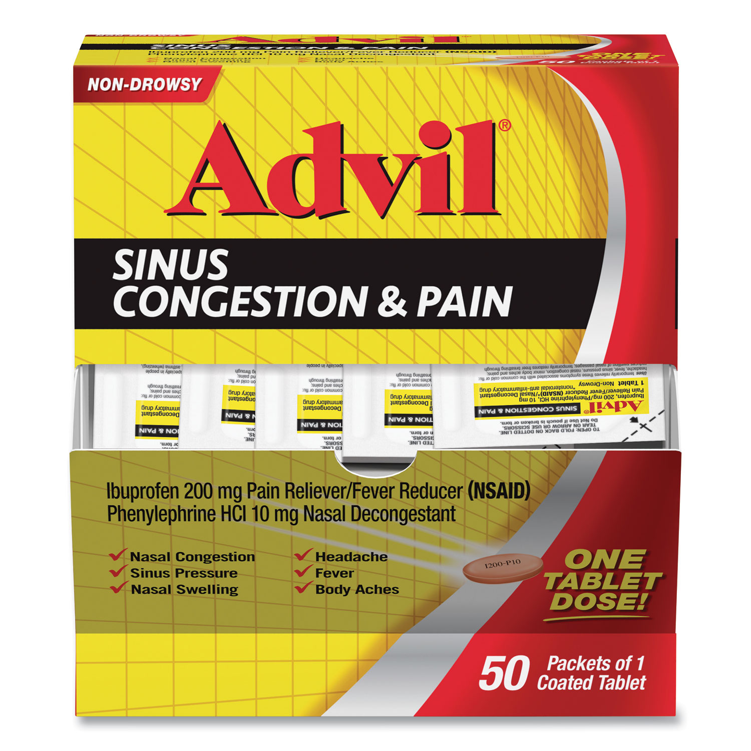  Advil BXAVSCP50BX Sinus Congestion and Pain Relief, 50/Box (PFYBXAVSCP50BX) 