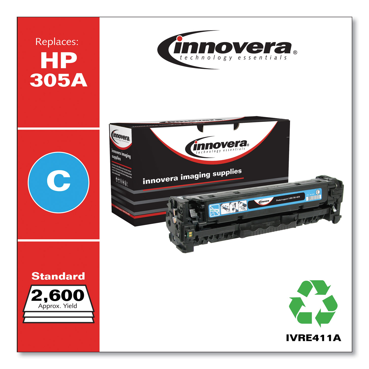  Innovera IVRE411A Remanufactured CE411A (305A) Toner, 2600 Page-Yield, Cyan (IVRE411A) 