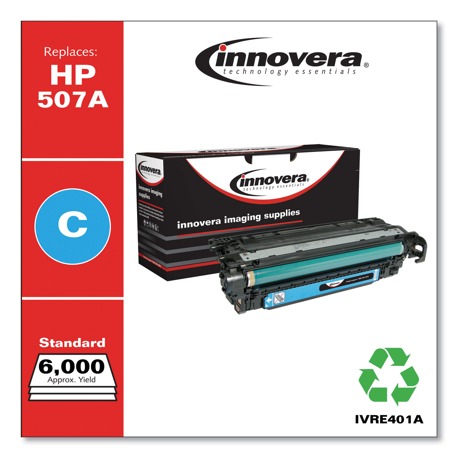 Innovera IVRE401A Remanufactured CE401A (507A) Toner, 6000 Page-Yield, Cyan (IVRE401A) 