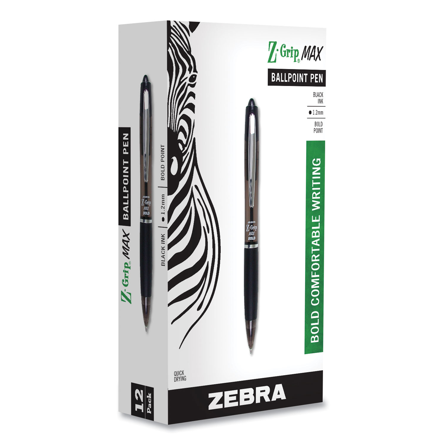  Zebra 20510 Z-Grip MAX Retractable Ballpoint Pen, 1.2mm, Black Ink, Translucent Black Barrel, Dozen (ZEB20510) 