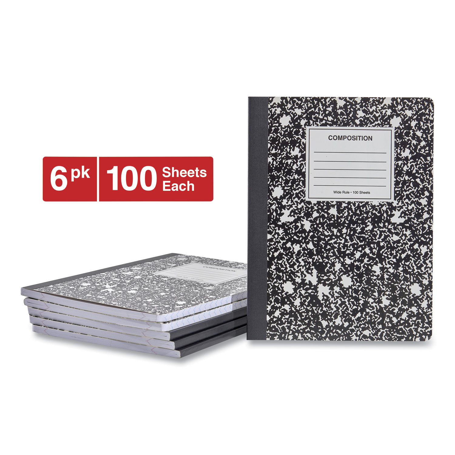 Universal UNV20936 Composition Book, Wide/Legal Rule, Black Marble Cover, 9.75 x 7.5, 100 Sheets, 6/Pack (UNV20936) 