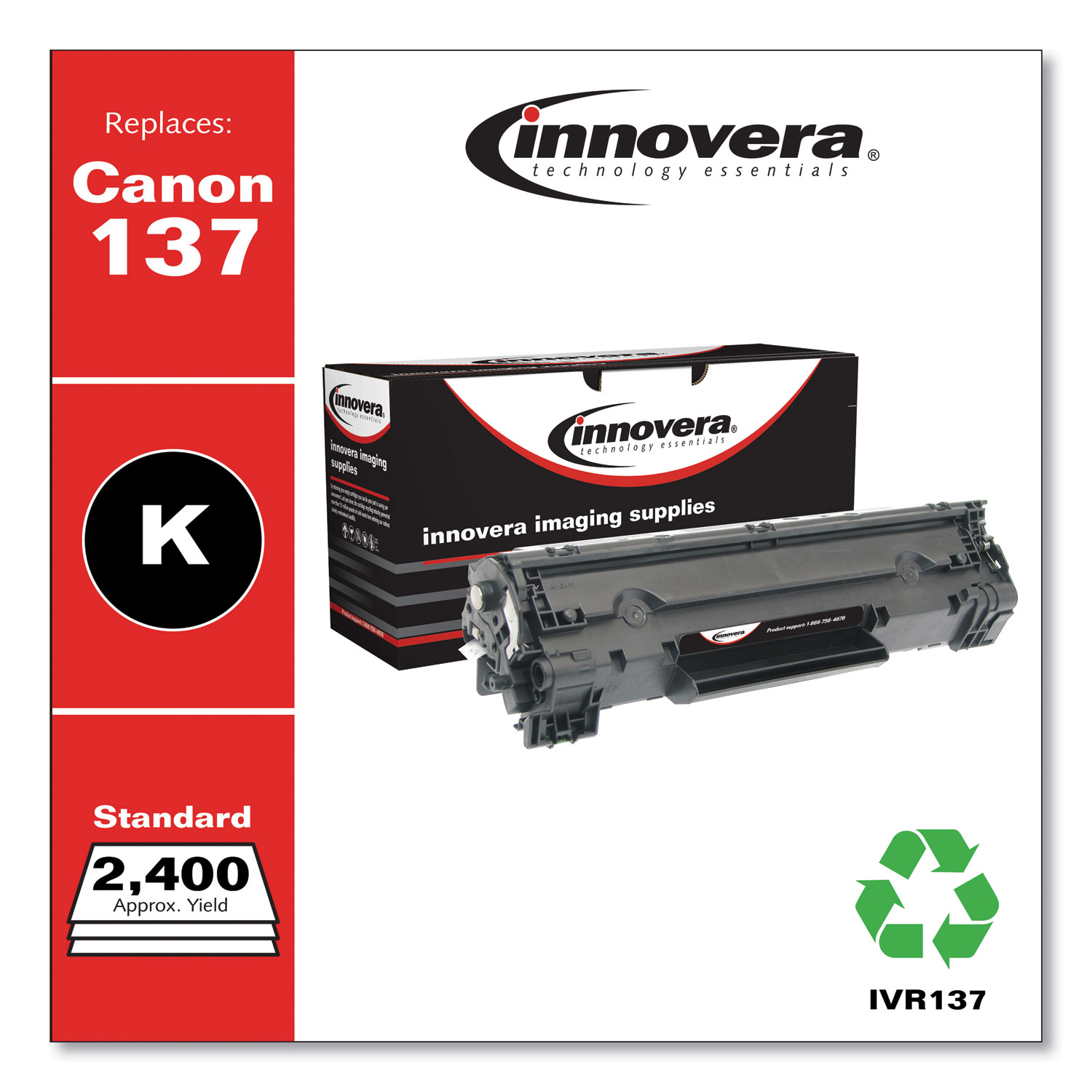  Innovera IVR137 Remanufactured 9435B001AA (137) Toner, 2400 Page-Yield, Black (IVR137) 