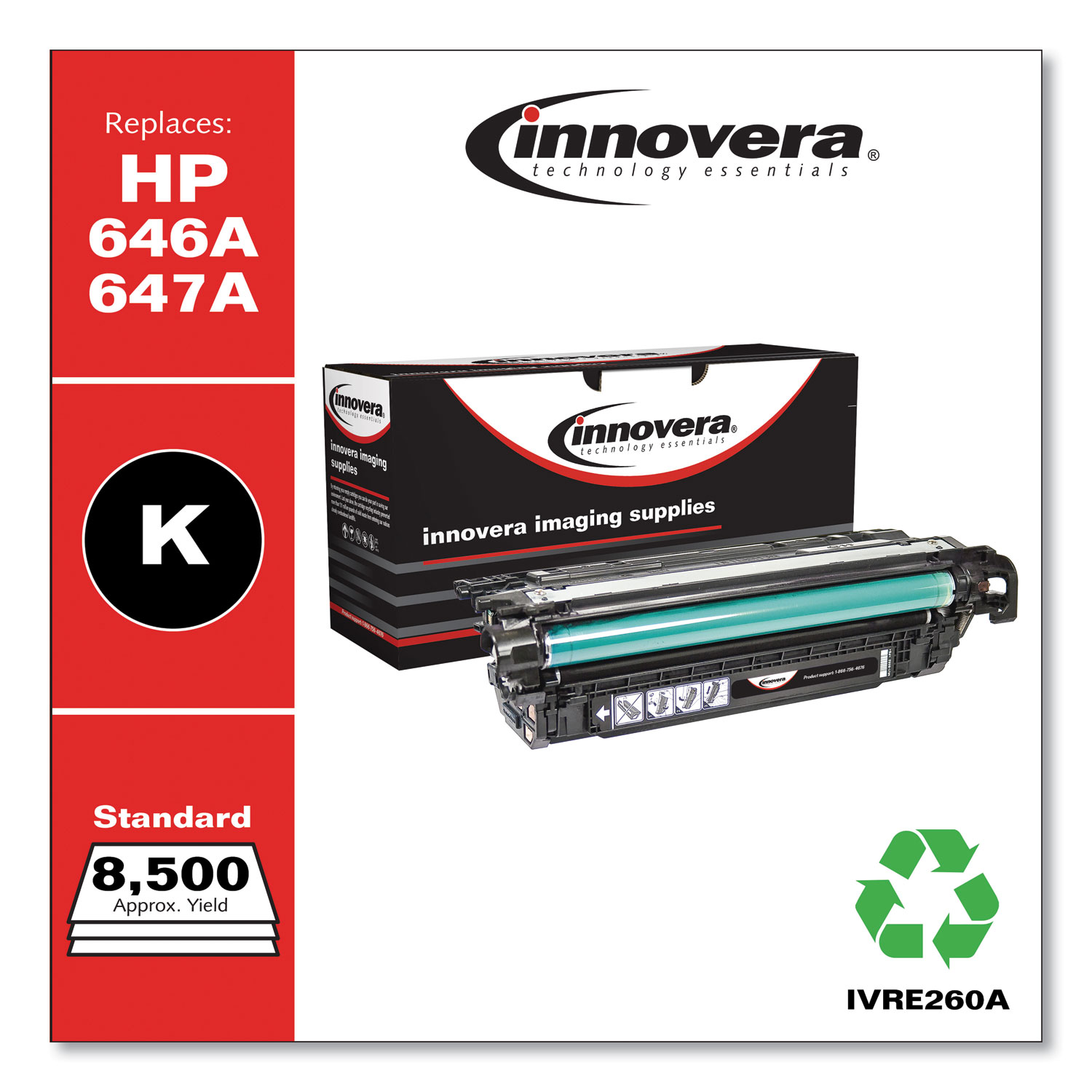  Innovera IVRE260A Remanufactured CE260A (647A) Toner, 8500 Page-Yield, Black (IVRE260A) 