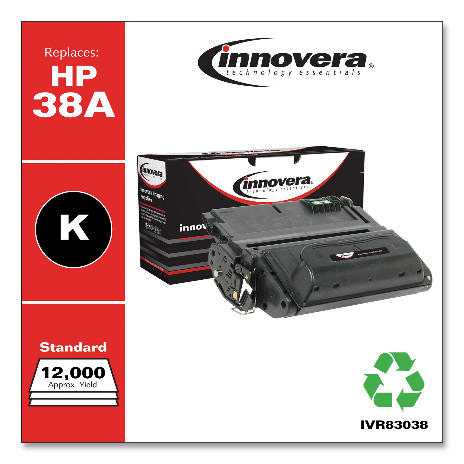  Innovera IVR83038 Remanufactured Q1338A (38A) Toner, 12000 Page-Yield, Black (IVR83038) 