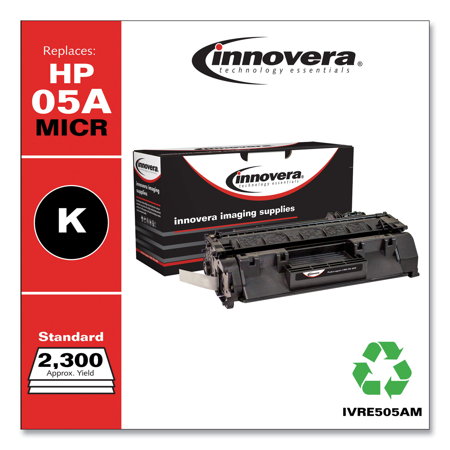  Innovera IVRE505AM Remanufactured CE505A(M) (05AM) MICR Toner, 2300 Page-Yield, Black (IVRE505AM) 