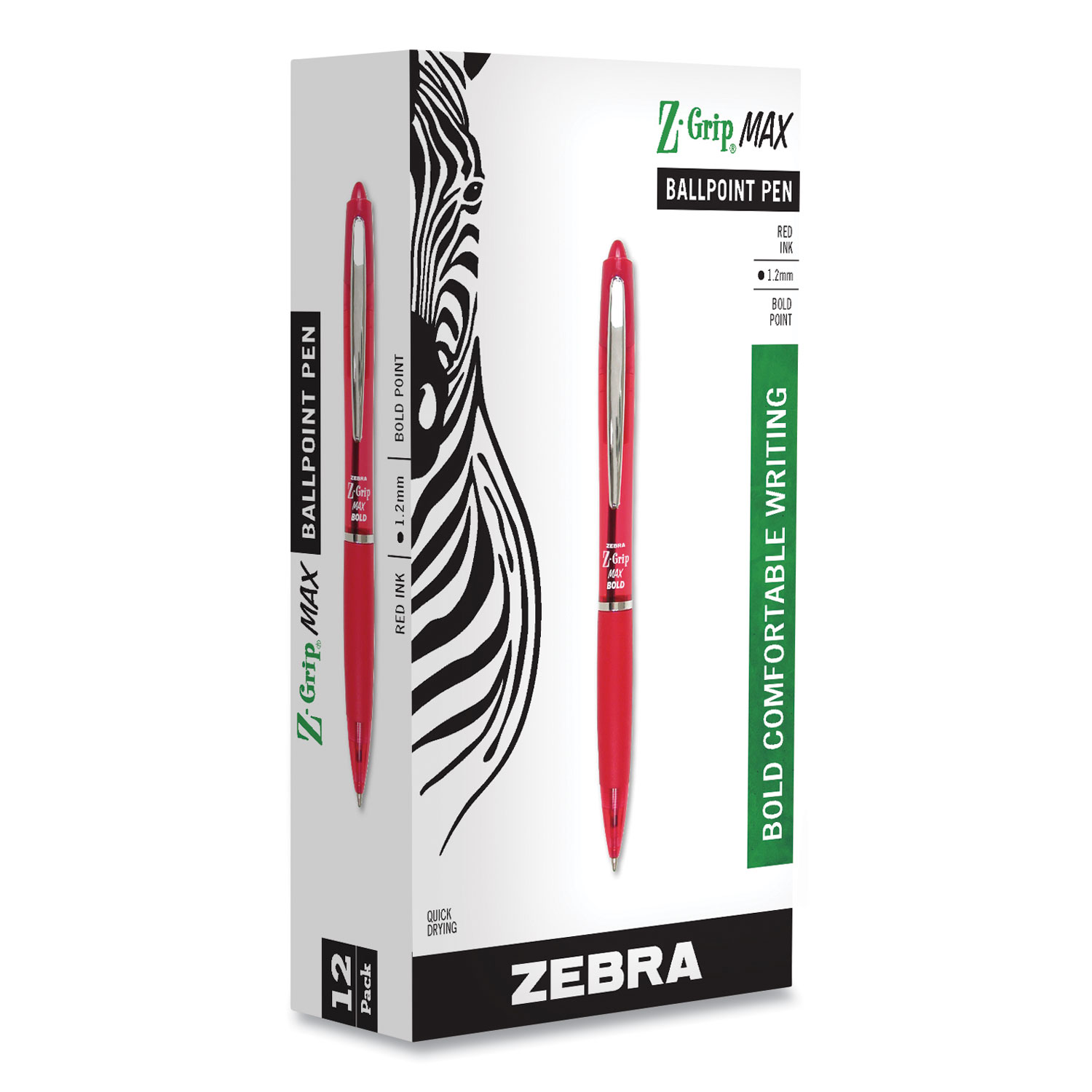  Zebra 20530 Z-Grip MAX Retractable Ballpoint Pen, Bold 1.2mm, Red Ink, Translucent Red Barrel, Dozen (ZEB20530) 