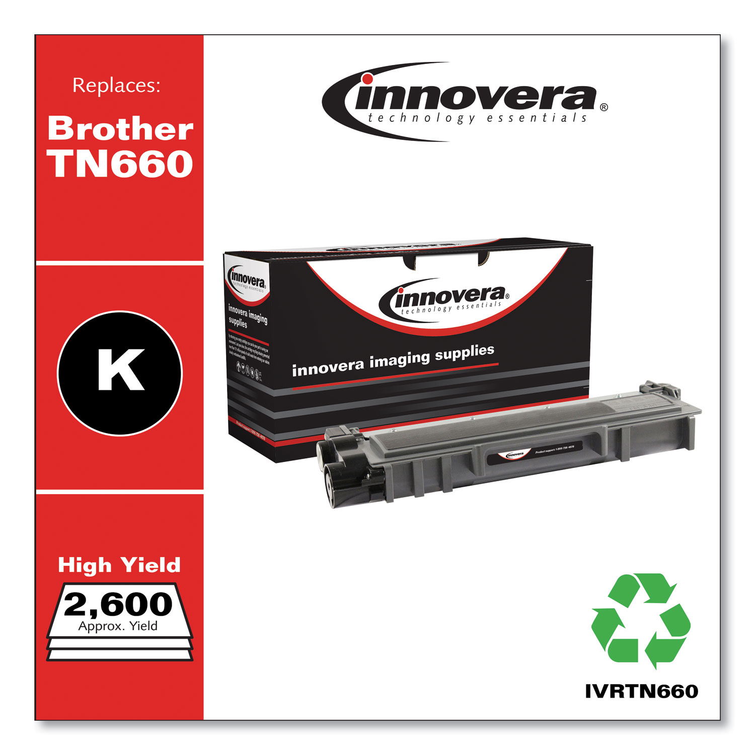 Innovera IVRTN660 Remanufactured TN660 High-Yield Toner, 2600 Page-Yield, Black (IVRTN660) 