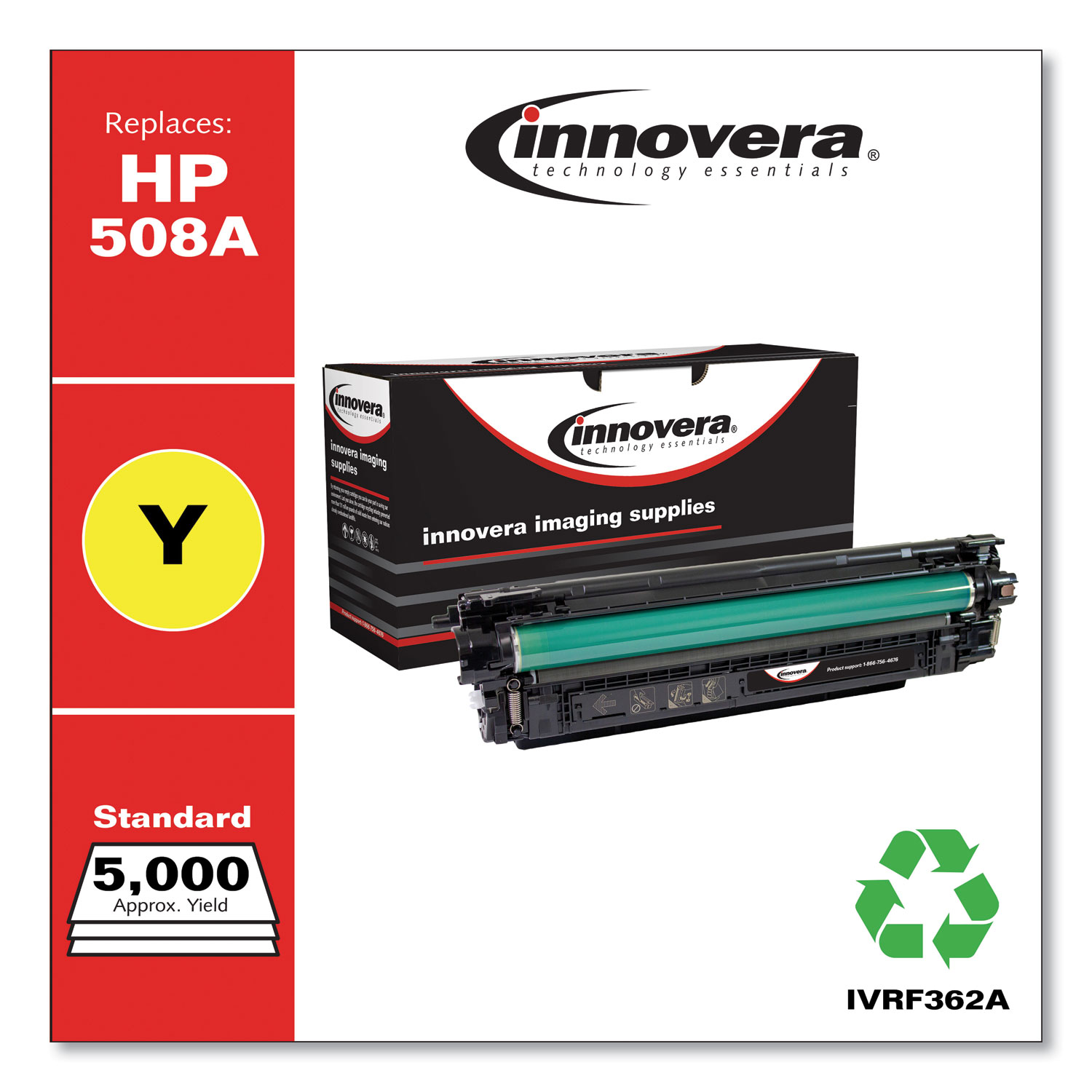  Innovera IVR508AY Remanufactured CF362A (508A) Toner, 5000 Page-Yield, Yellow (IVRF362A) 