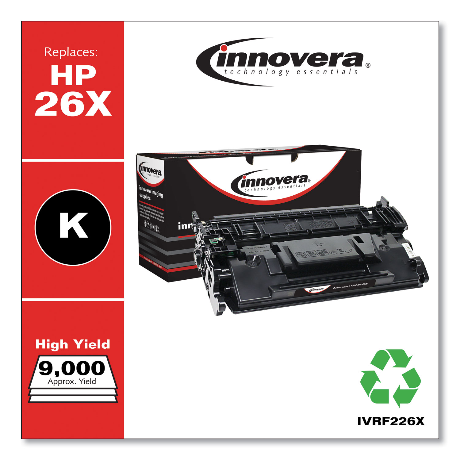  Innovera IVRF226X Remanufactured CF226X (26X) High-Yield Toner, 9000 Page-Yield, Black (IVRF226X) 