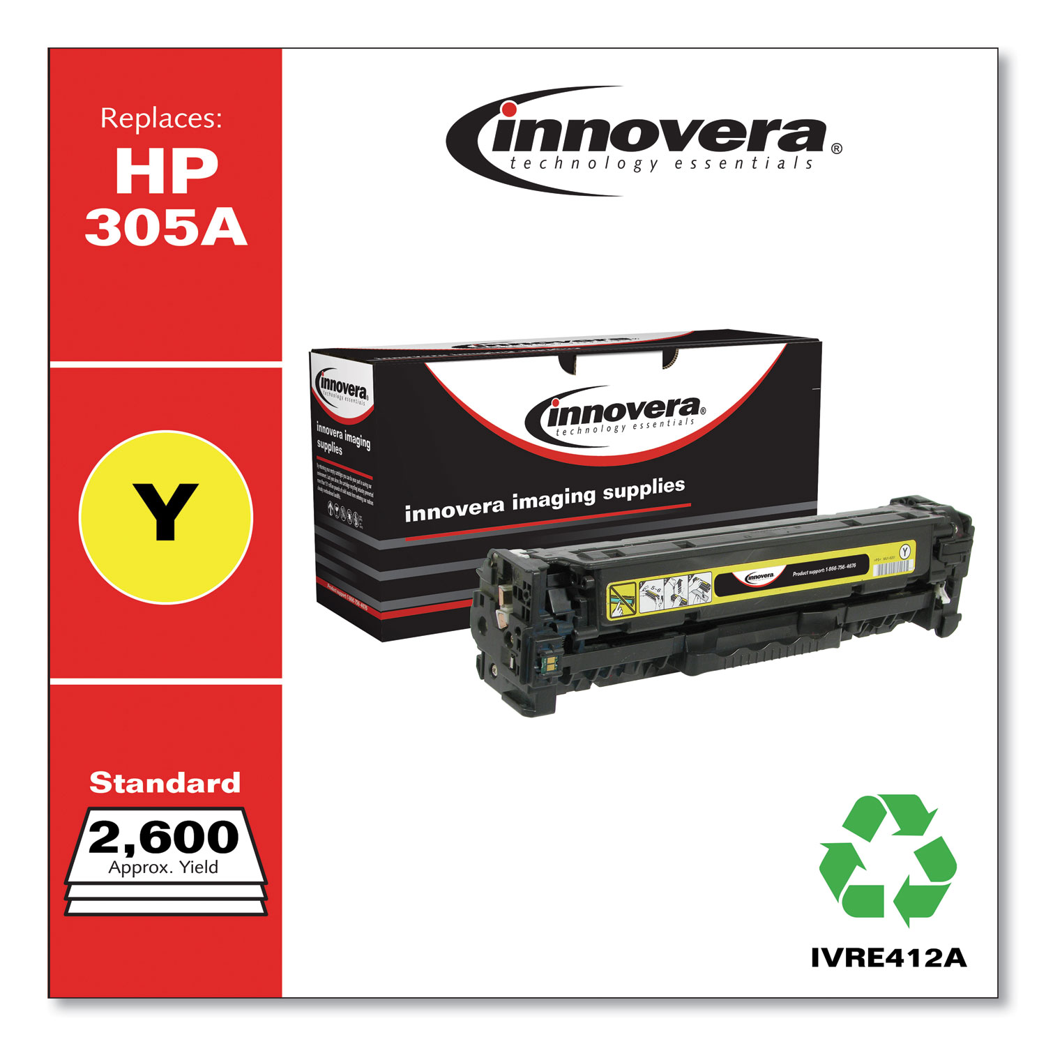  Innovera IVRE412A Remanufactured CE412A (305A) Toner, 2600 Page-Yield, Yellow (IVRE412A) 