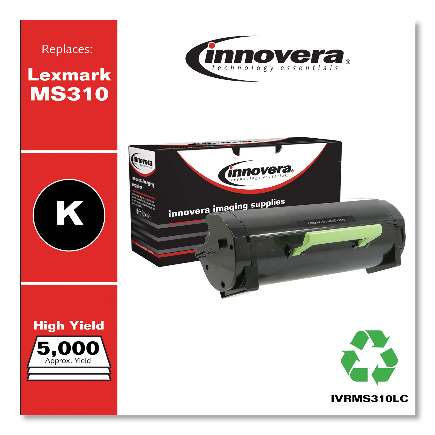  Innovera IVRMS310LC Remanufactured 50F0HA0/50F1H00 (MS310) High-Yield Toner, 5000 Page-Yield, Black (IVRMS310LC) 