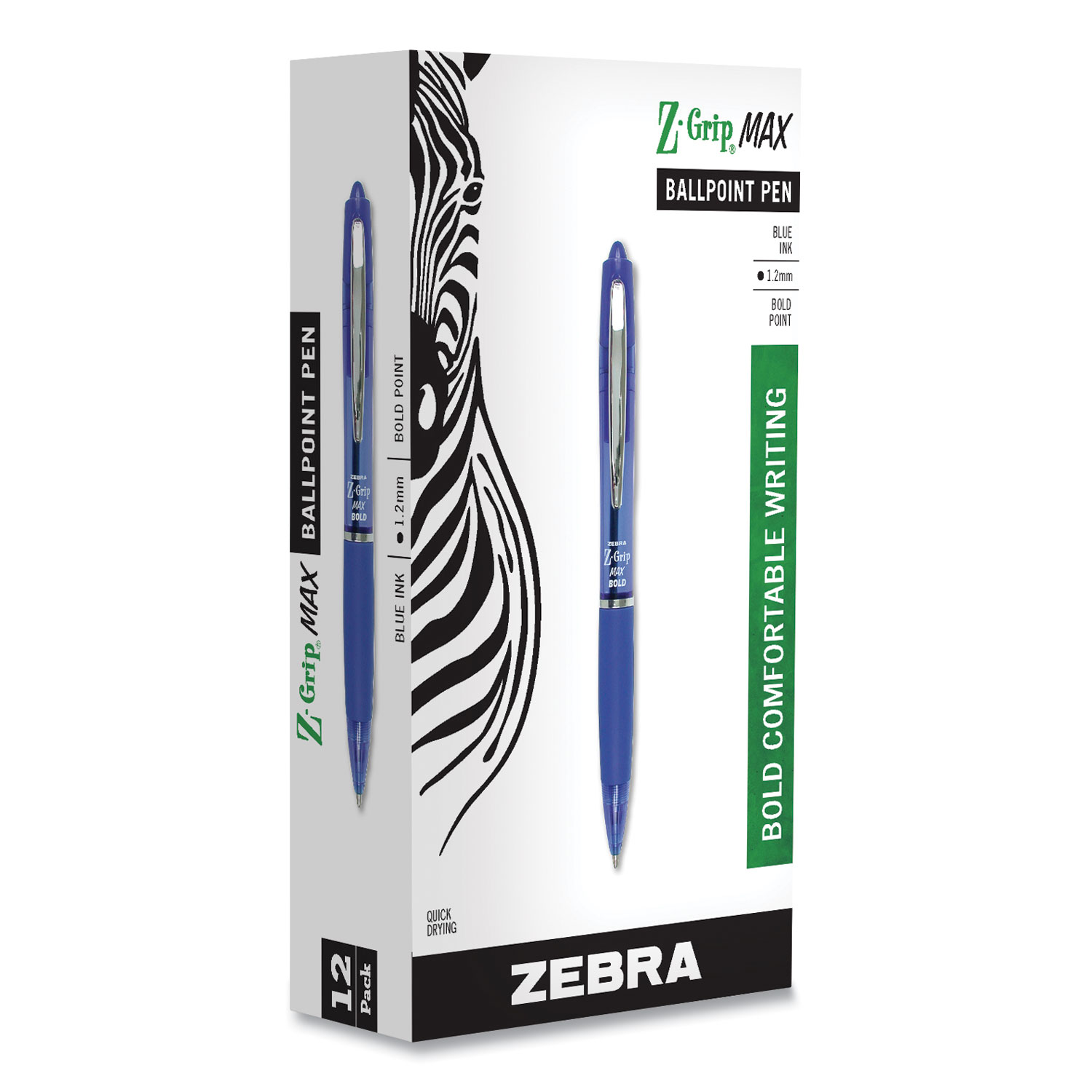  Zebra 20520 Z-Grip MAX Retractable Ballpoint Pen, 1.2mm, Blue Ink, Translucent Blue Barrel, Dozen (ZEB20520) 