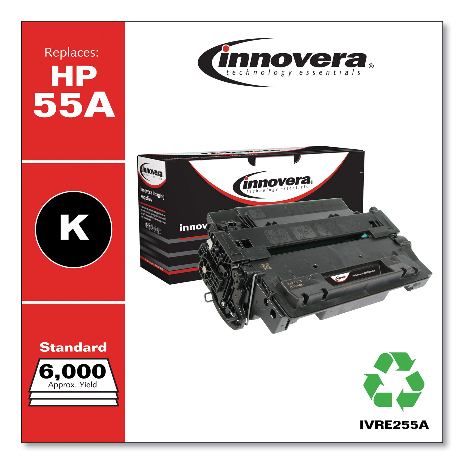 Remanufactured Black Toner Cartridge Replacement For Hp 55a Ce255a 6 000 Page Yield Technology Essentials Innovera