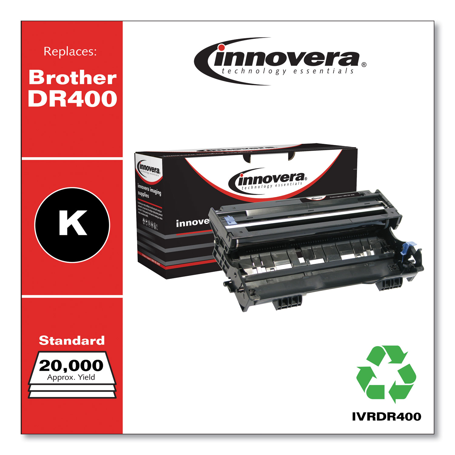  Innovera IVRDR400 Remanufactured DR400 Drum Unit, 20000 Page-Yield, Black (IVRDR400) 