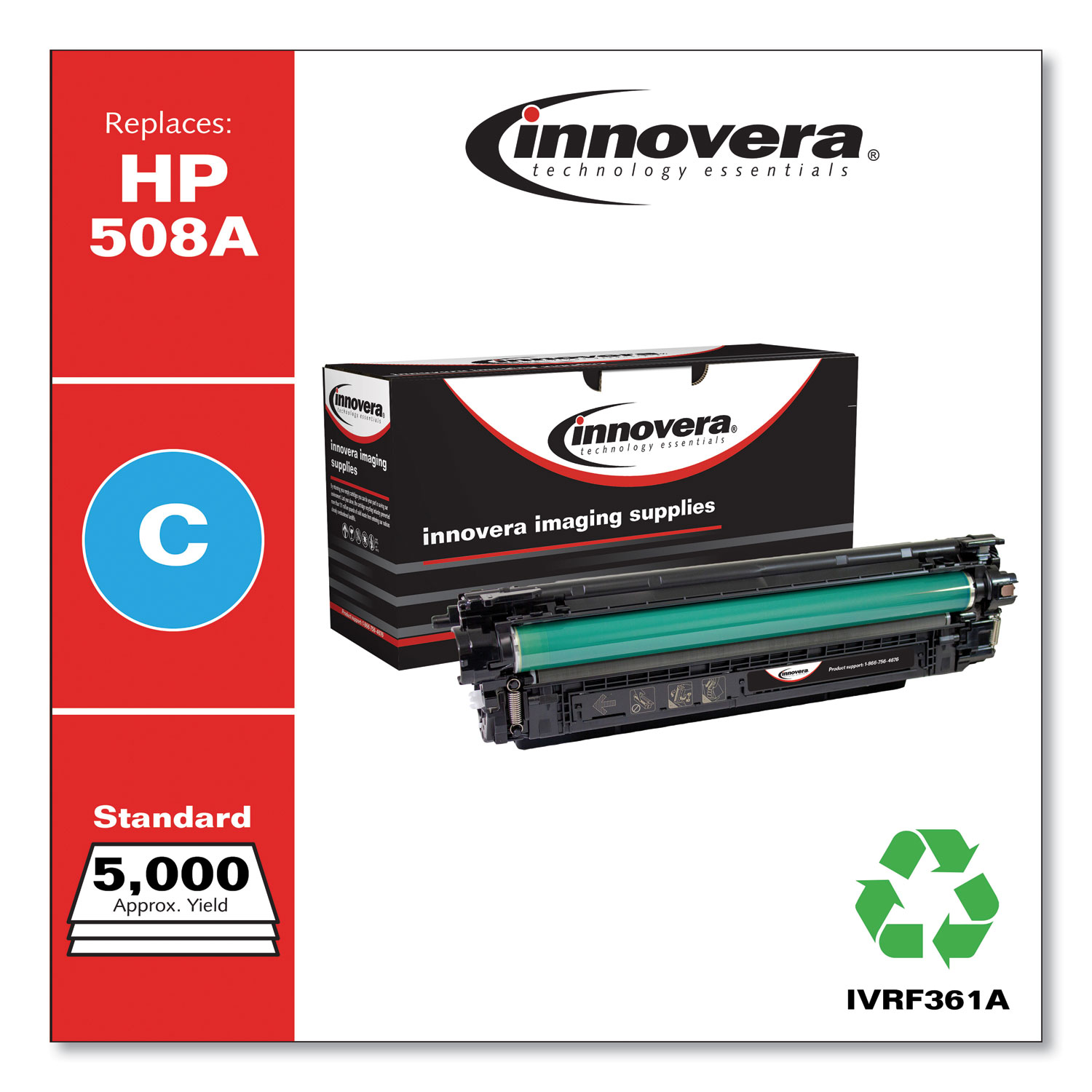  Innovera IVR508AC Remanufactured CF361A (508A) Toner, 5000 Page-Yield, Cyan (IVRF361A) 