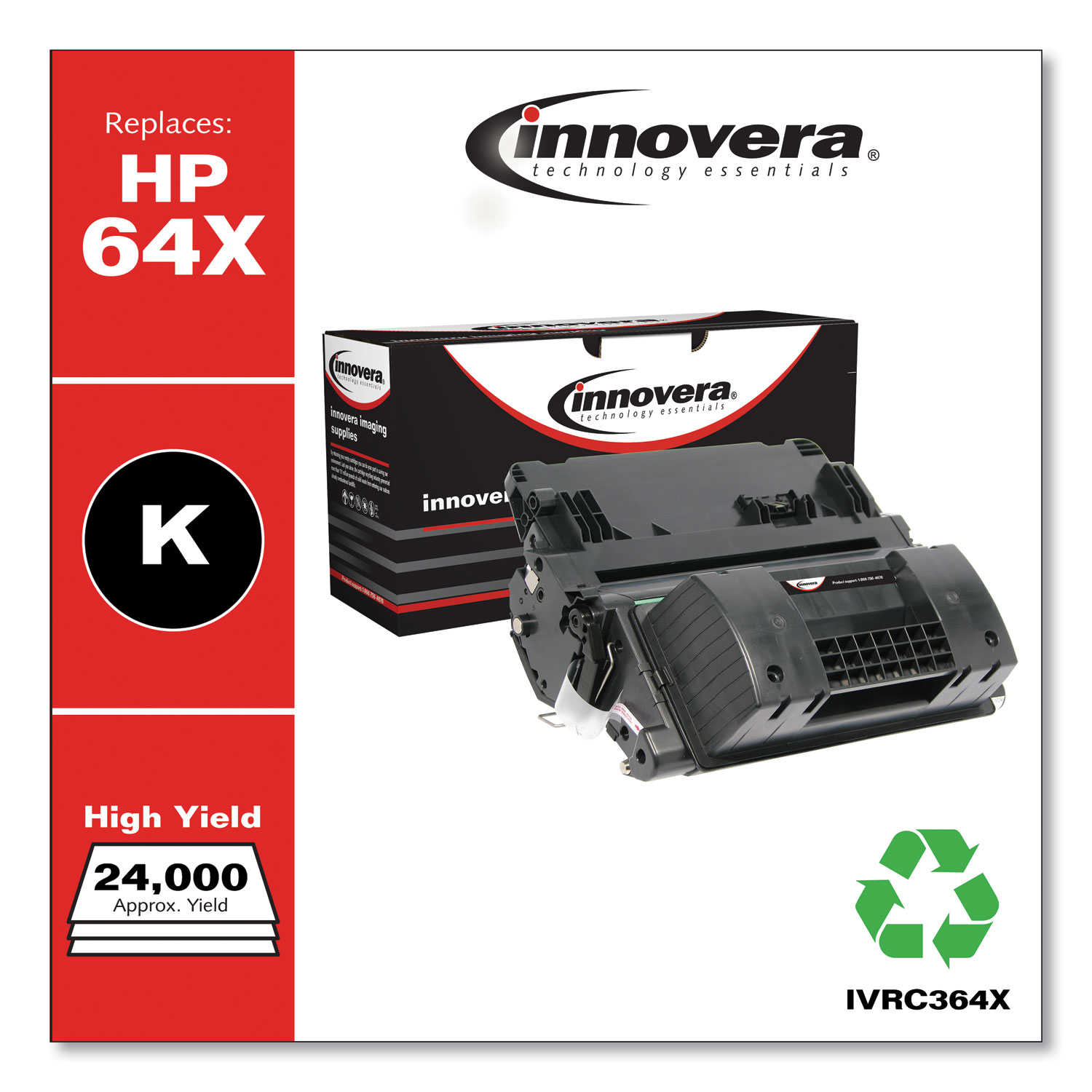  Innovera IVRC364X Remanufactured CC364X (64X) High-Yield Toner, 24000 Page-Yield, Black (IVRC364X) 