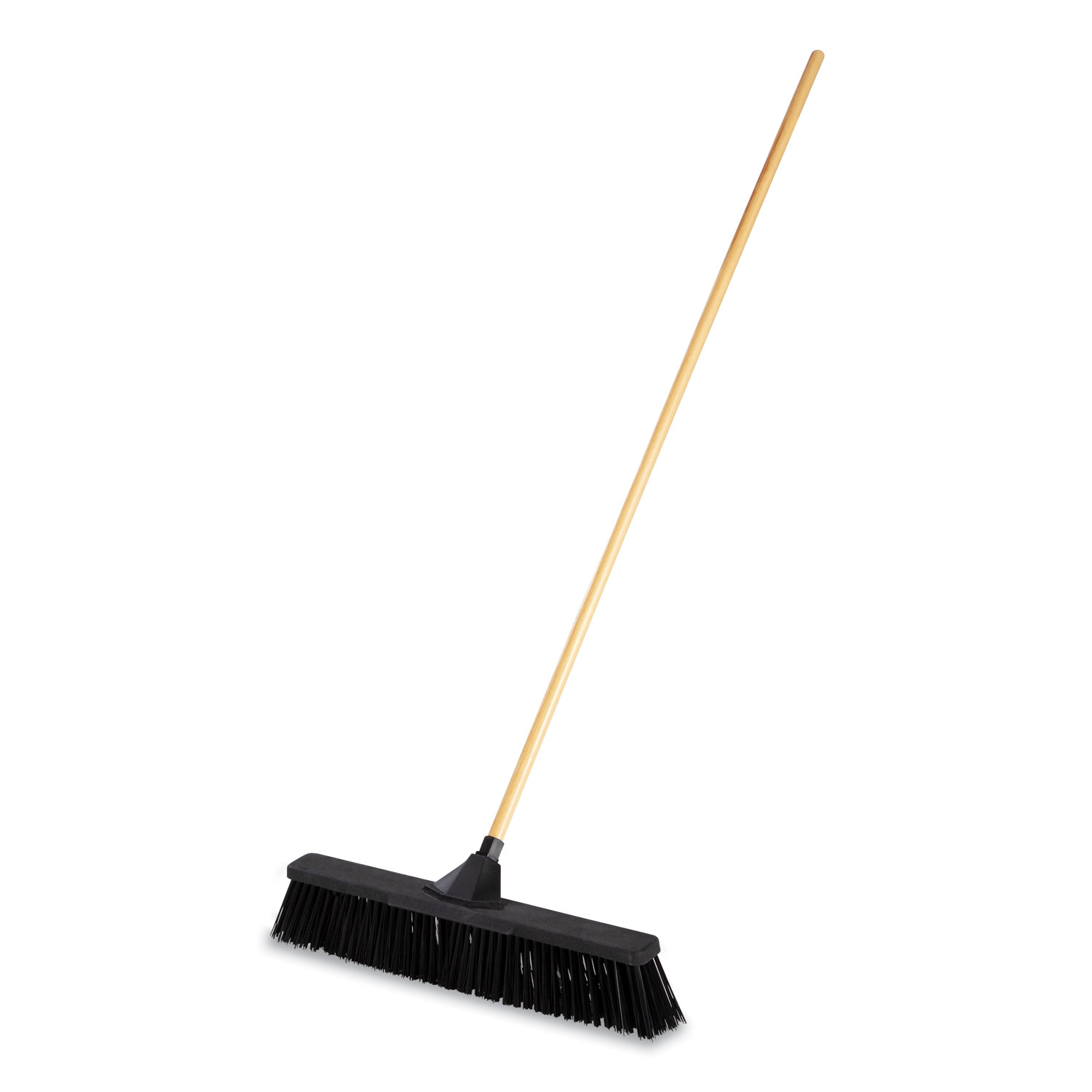 Rubbermaid® Commercial Push Brooms, 24 Brush, PP Bristles, For Rough Floor Surfaces, 62 Wood Handle, Black
