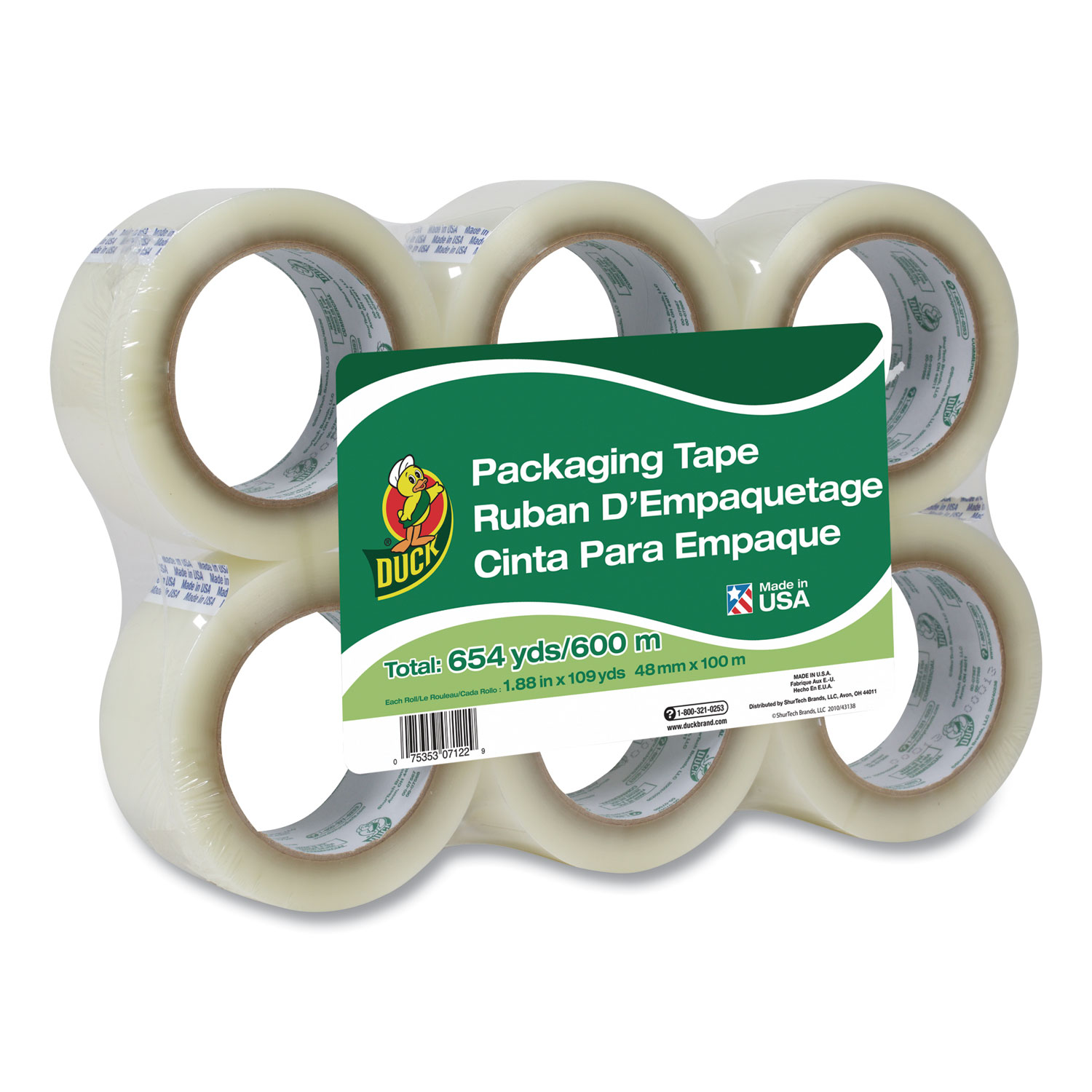  Duck 240054 Commercial Grade Packaging Tape, 3 Core, 1.88 x 109 yds, Clear, 6/Pack (DUC240054) 