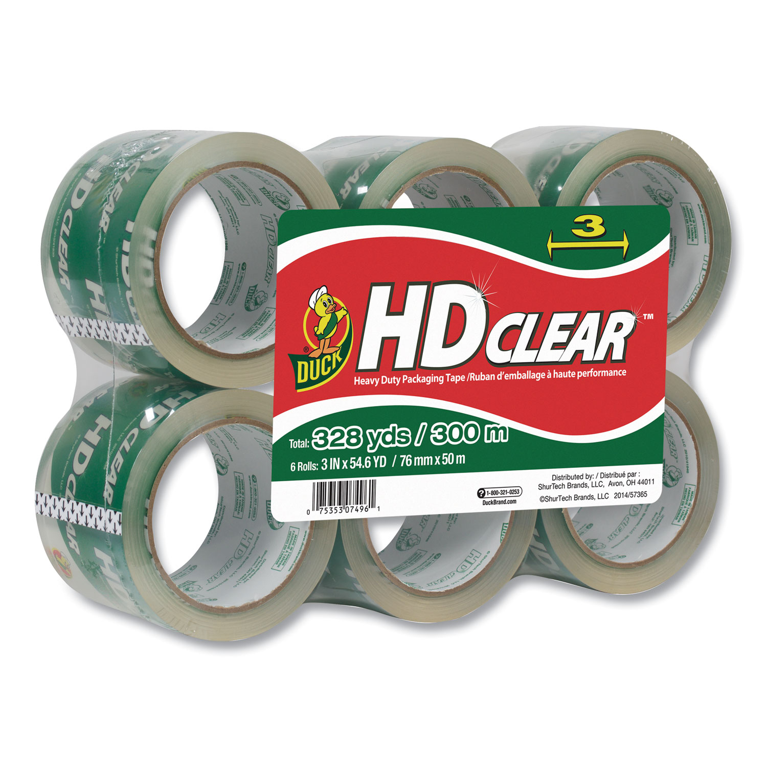  Duck 00-07496 Heavy-Duty Carton Packaging Tape, 3 Core, 3 x 54.6 yds, Clear, 6/Pack (DUC0007496) 