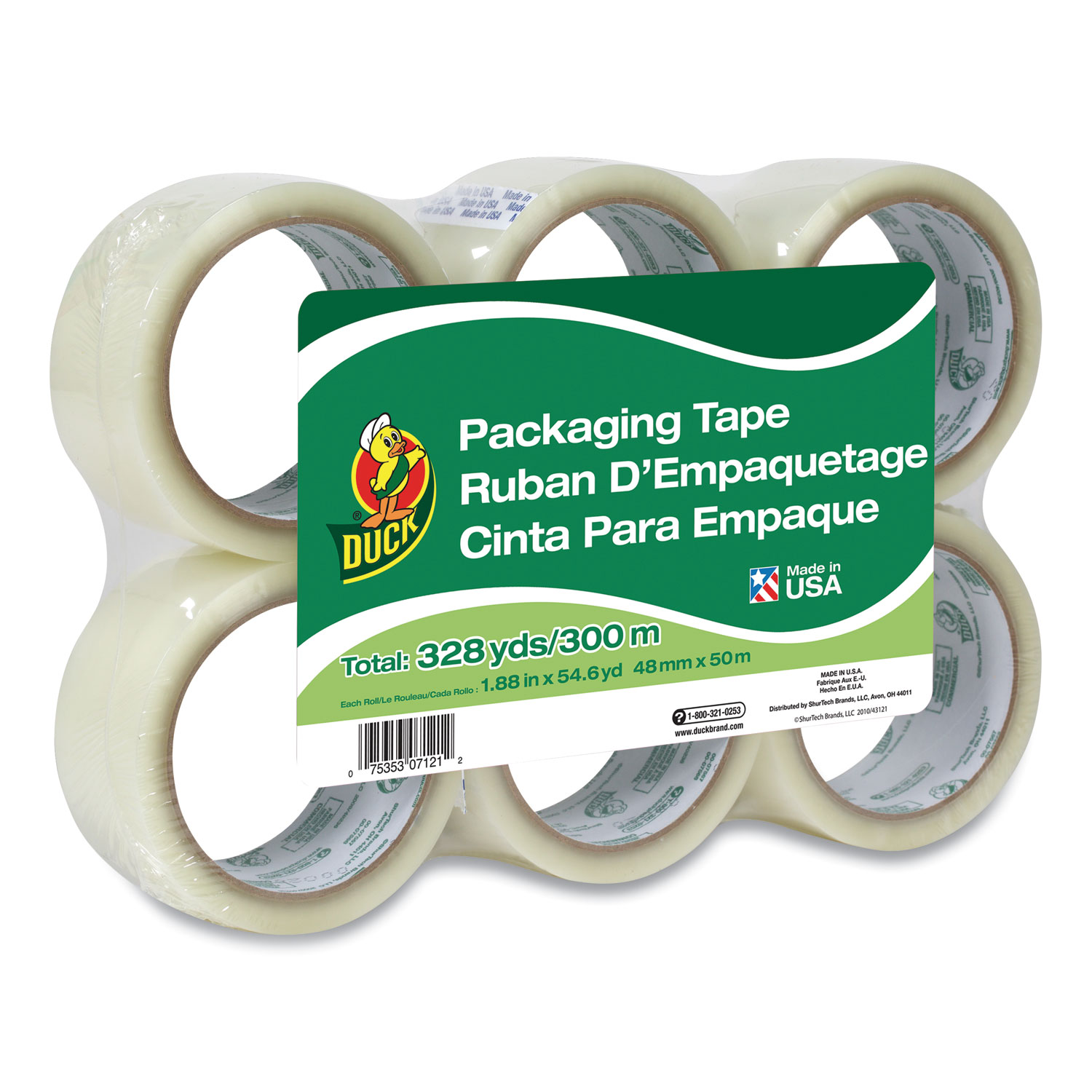Duck® Commercial Grade Packaging Tape, 3 Core, 1.88 x 55 yds, Clear, 6/Pack
