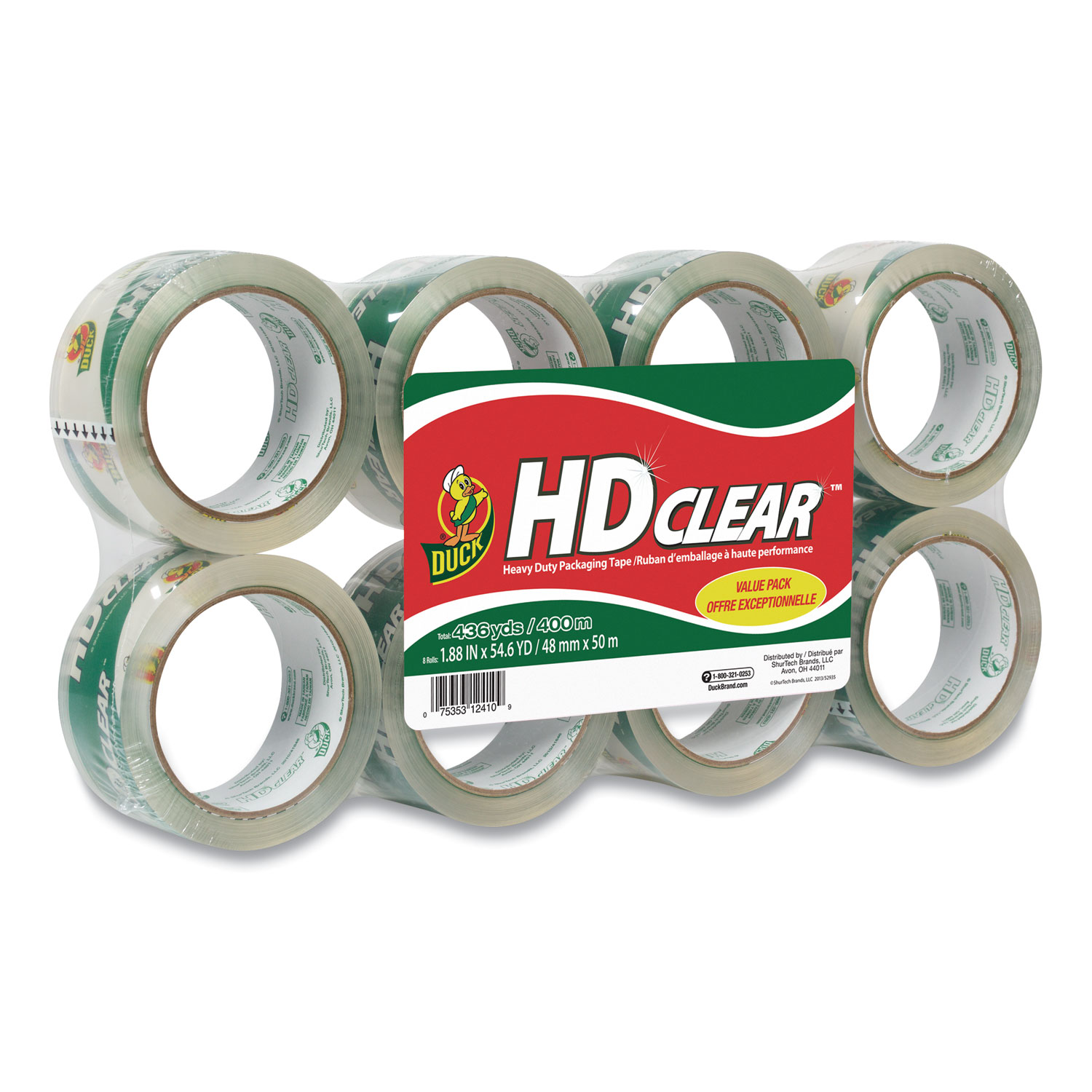  Duck 282195 Heavy-Duty Carton Packaging Tape, 3 Core, 1.88 x 55 yds, Clear, 8/Pack (DUC282195) 